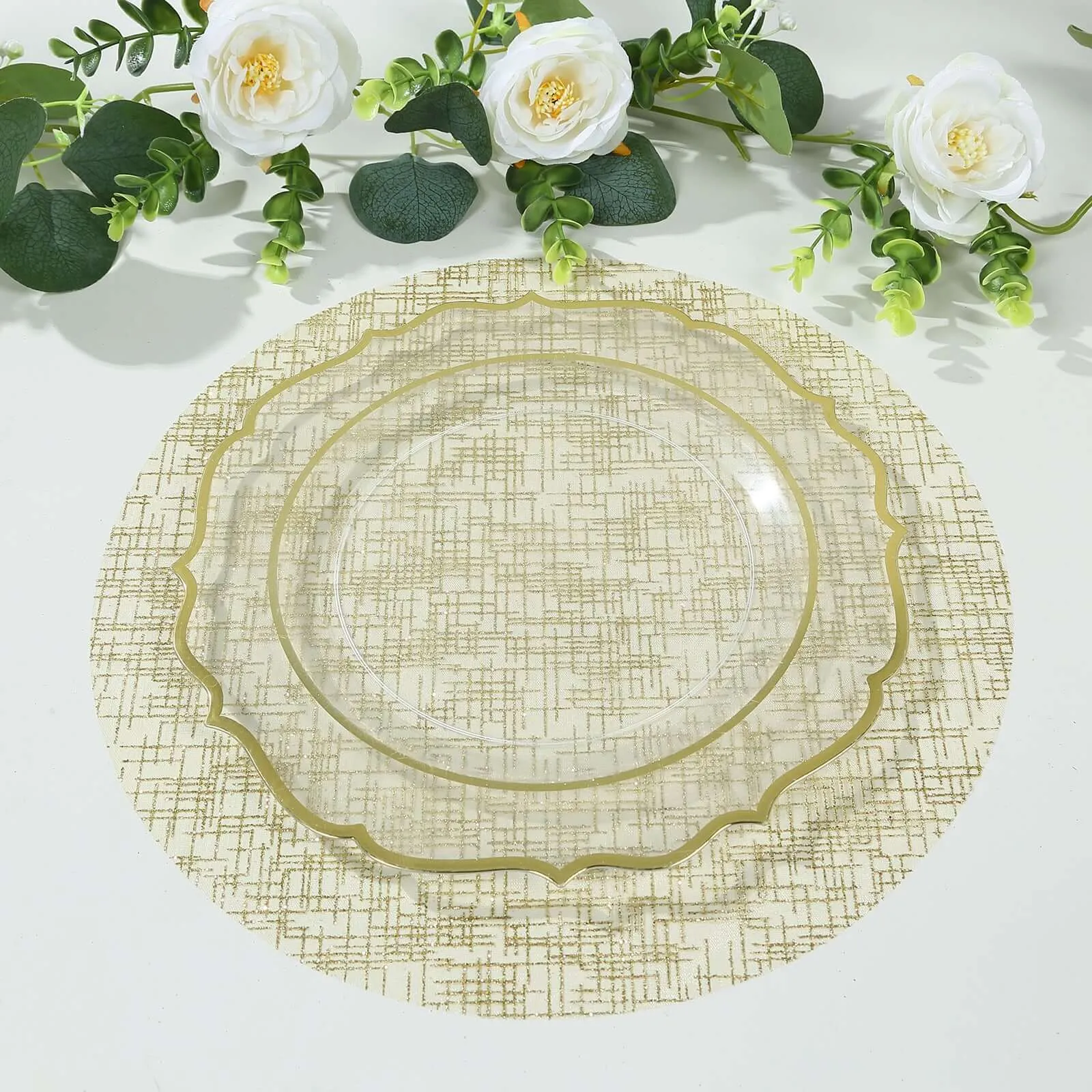 10 Pack Metallic Gold Glitter Mesh Round Placemats, 13" Polyester Dining Table Mats