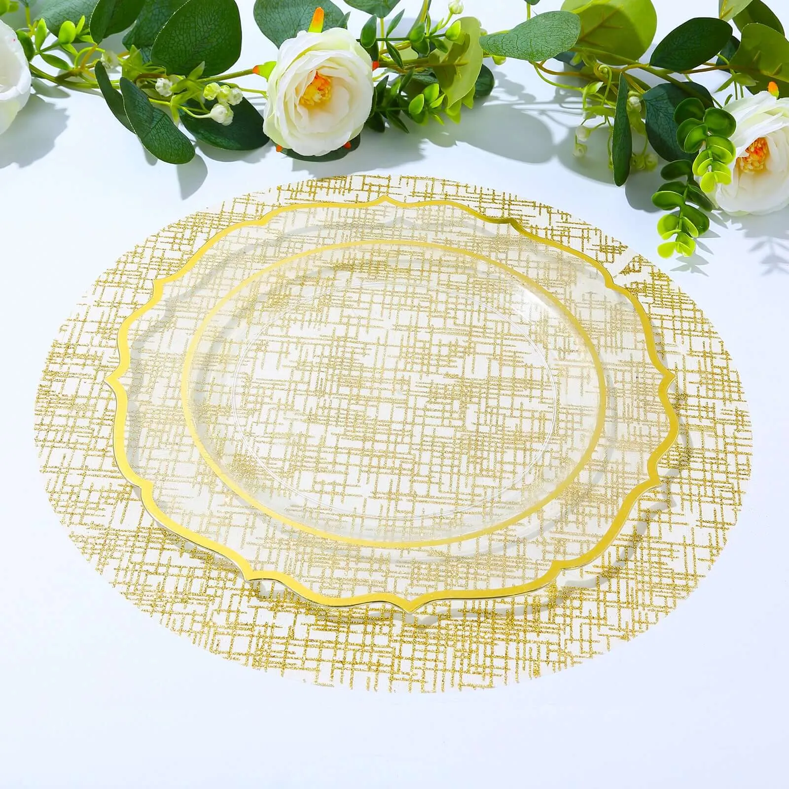 10 Pack Metallic Gold Glitter Mesh Round Placemats, 13" Polyester Dining Table Mats