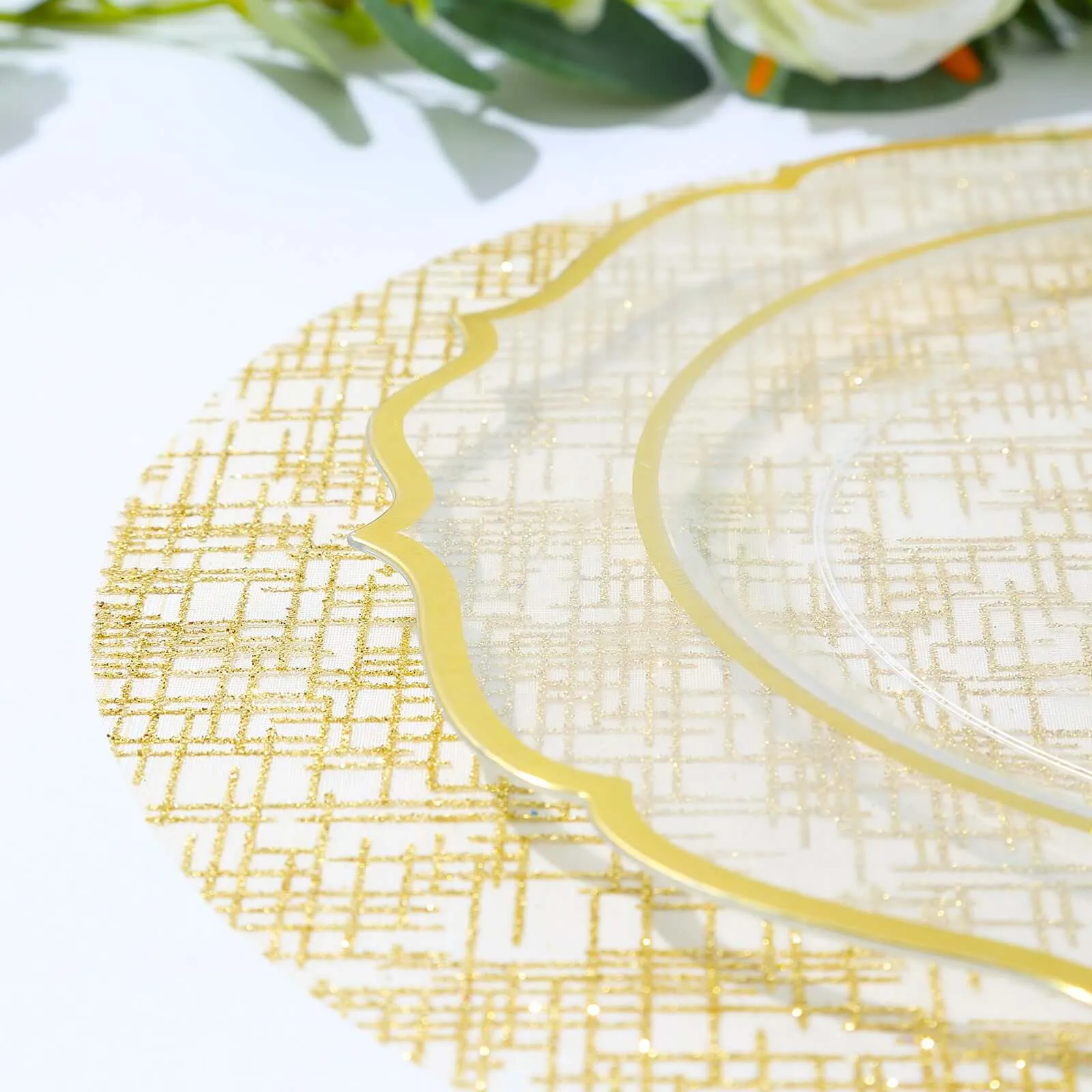 10 Pack Metallic Gold Glitter Mesh Round Placemats, 13" Polyester Dining Table Mats