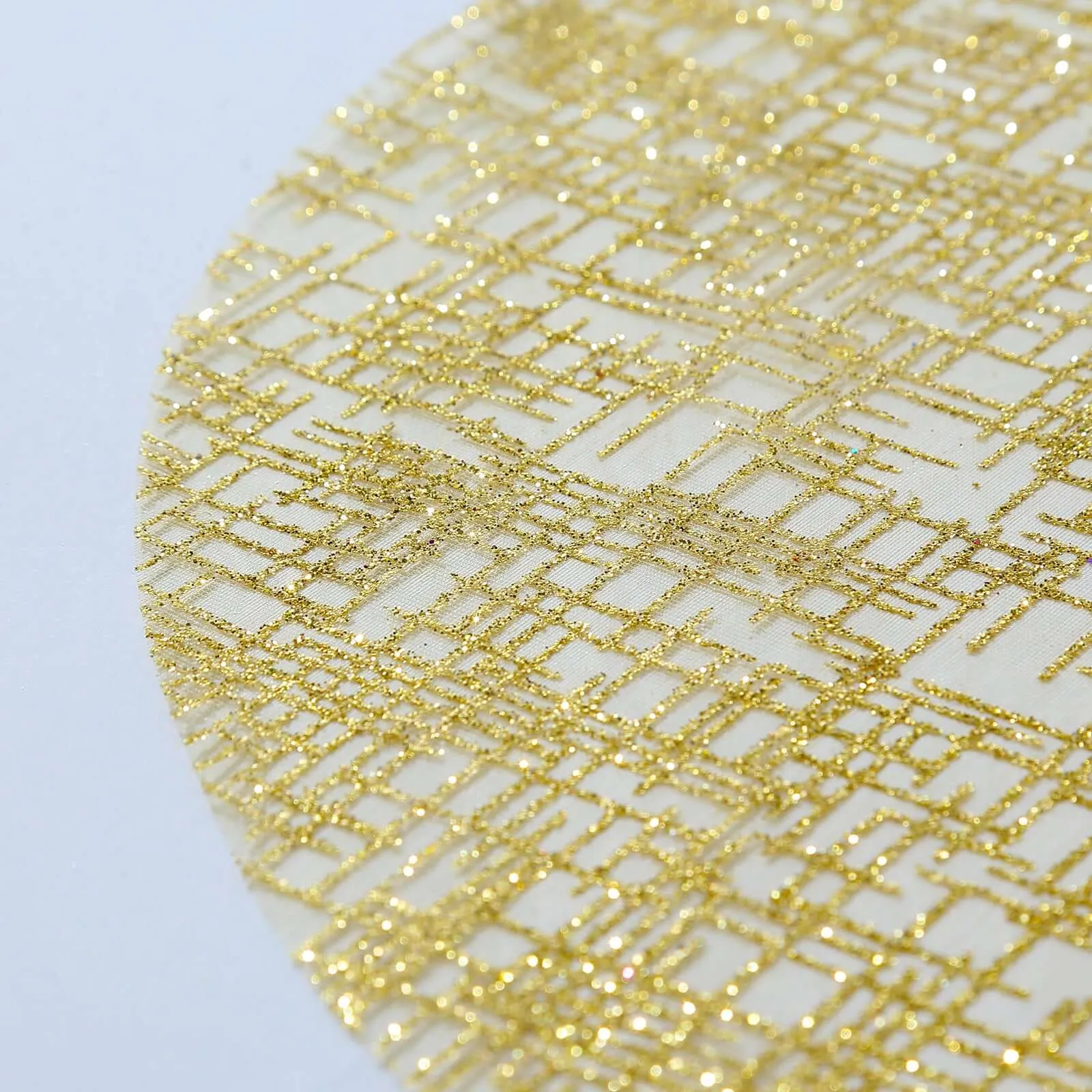 10 Pack Metallic Gold Glitter Mesh Round Placemats, 13" Polyester Dining Table Mats
