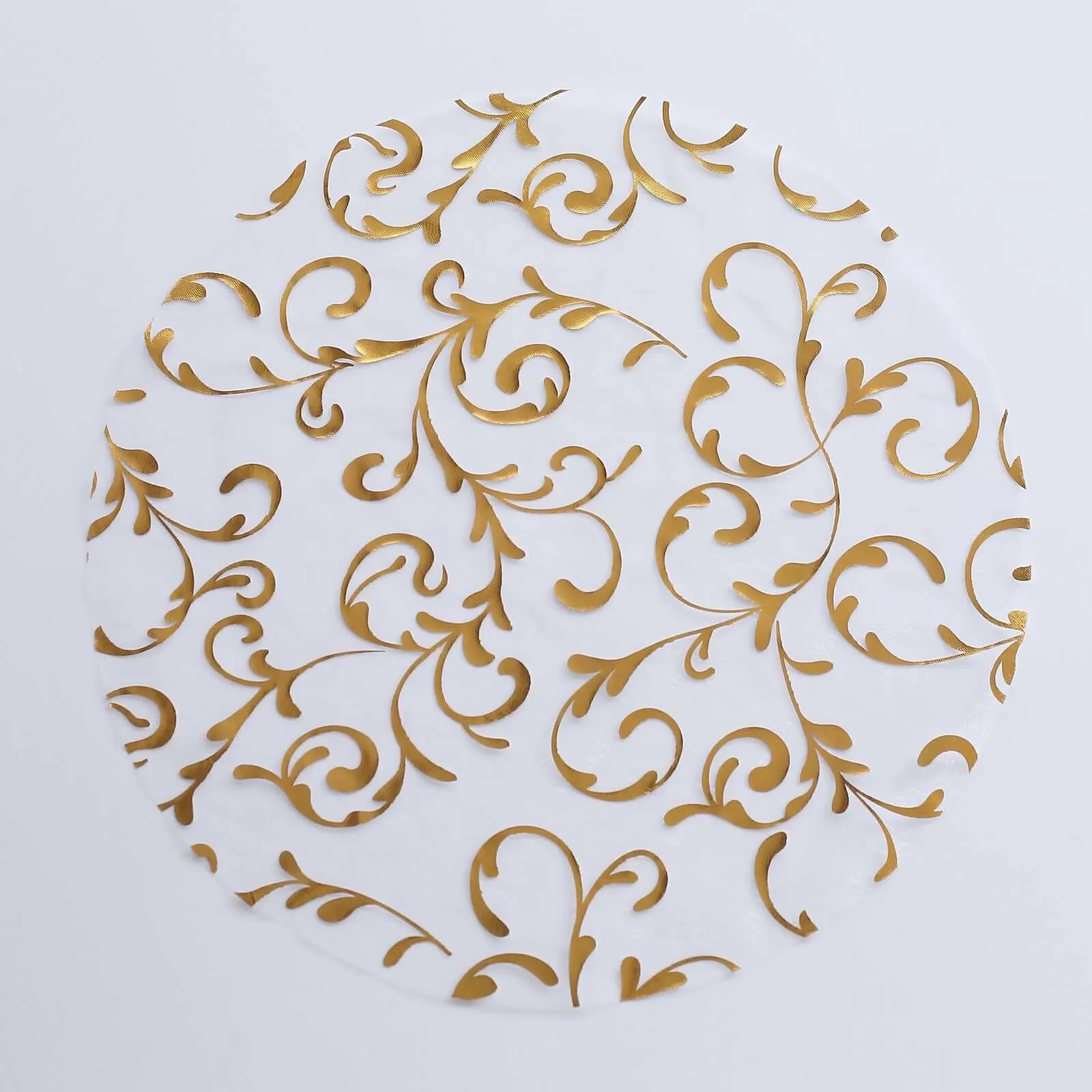 10 Pack Metallic Gold Sheer Organza Round Placemats with Embossed Foil Flower Design, 13" Disposable Dining Table Mats