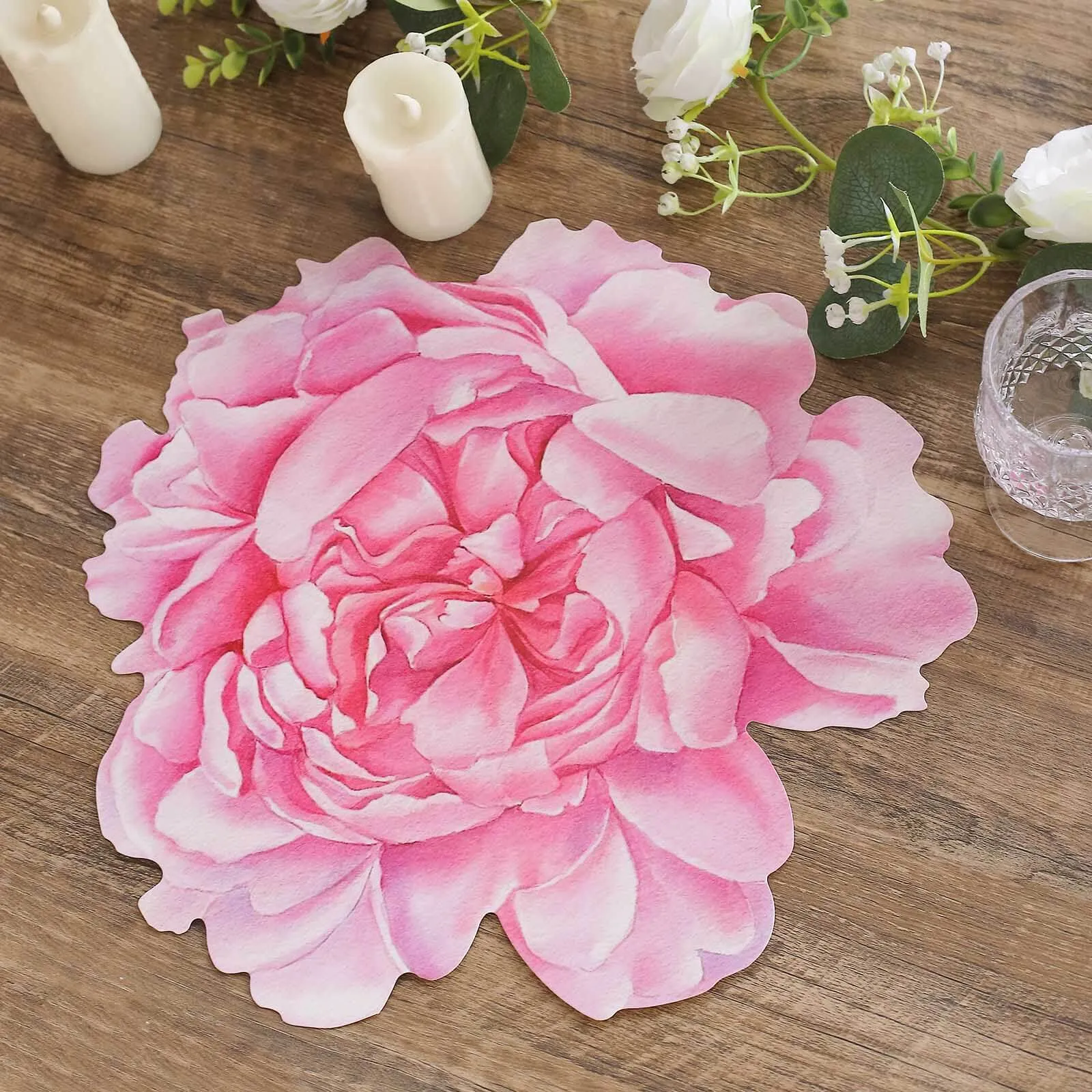 10 Pack Pink Peony Flower Cardboard Paper Placemats, 14" Disposable Floral Table Mats - 400GSM