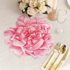 10 Pack Pink Peony Flower Cardboard Paper Placemats, 14" Disposable Floral Table Mats - 400GSM