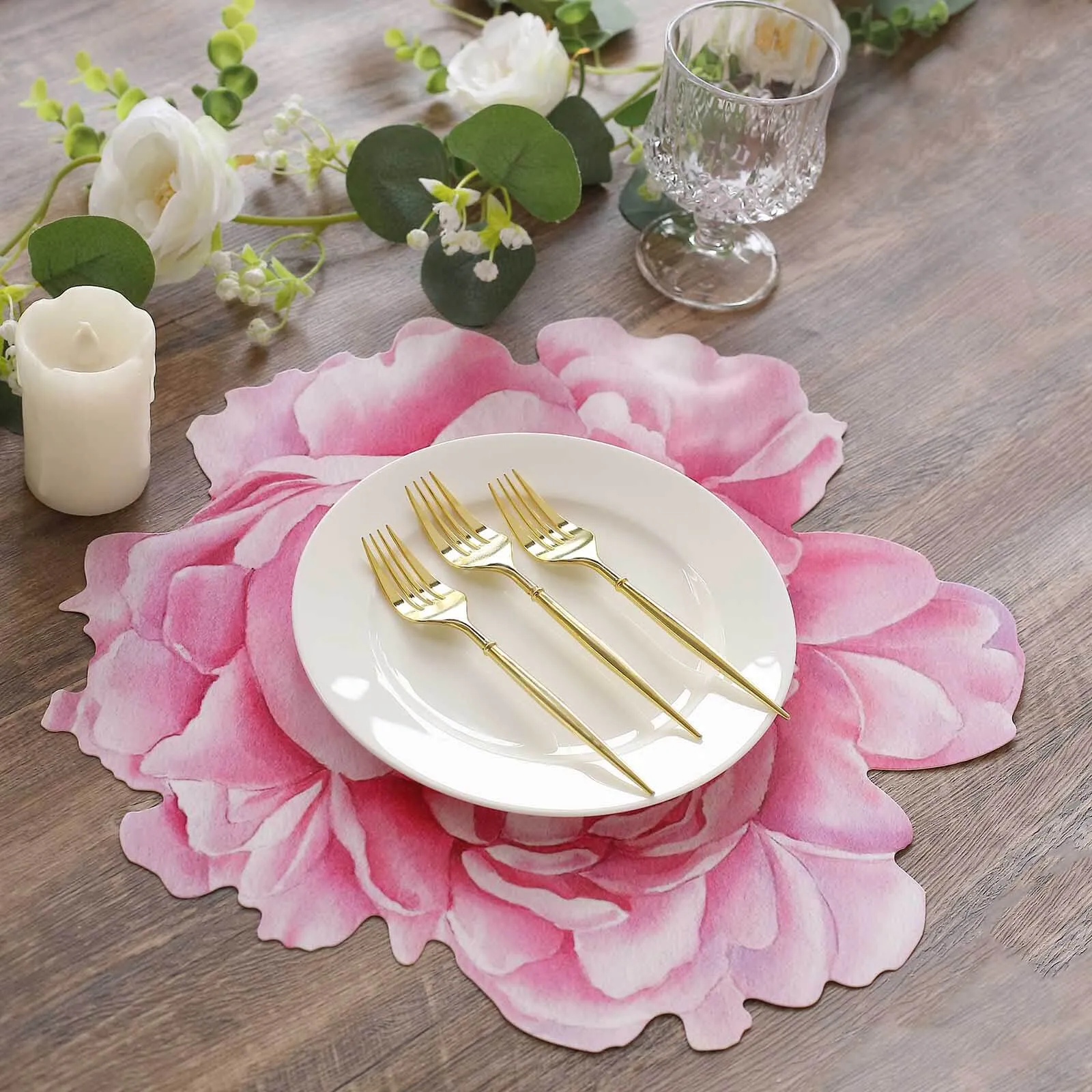 10 Pack Pink Peony Flower Cardboard Paper Placemats, 14" Disposable Floral Table Mats - 400GSM