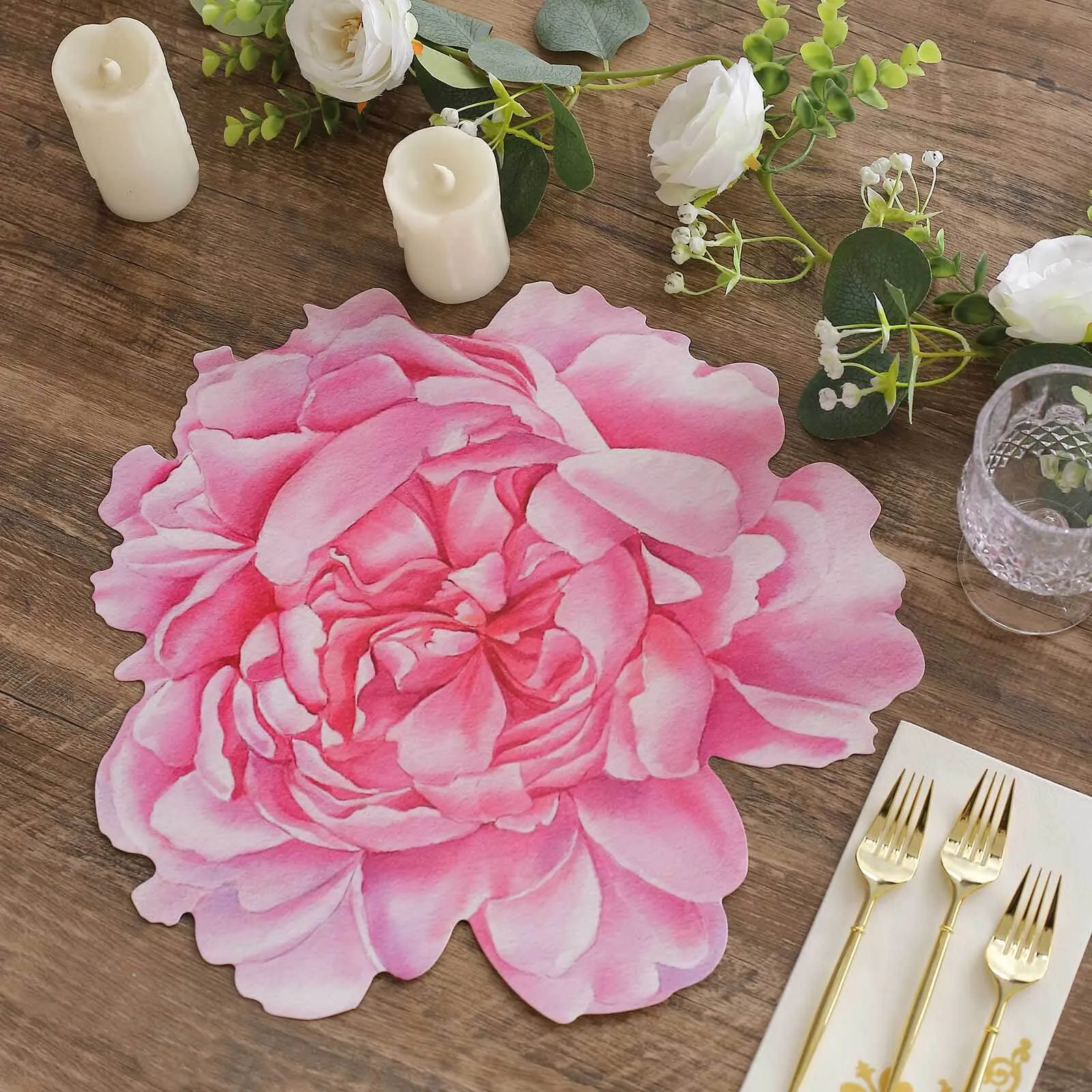 10 Pack Pink Peony Flower Cardboard Paper Placemats, 14" Disposable Floral Table Mats - 400GSM