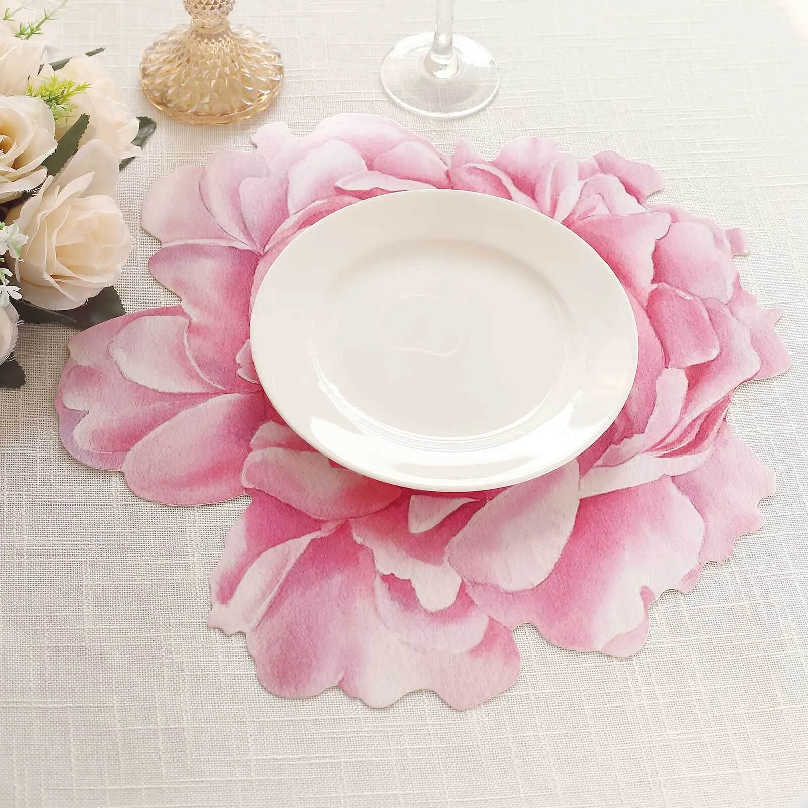 10 Pack Pink Peony Flower Cardboard Paper Placemats, 14" Disposable Floral Table Mats - 400GSM