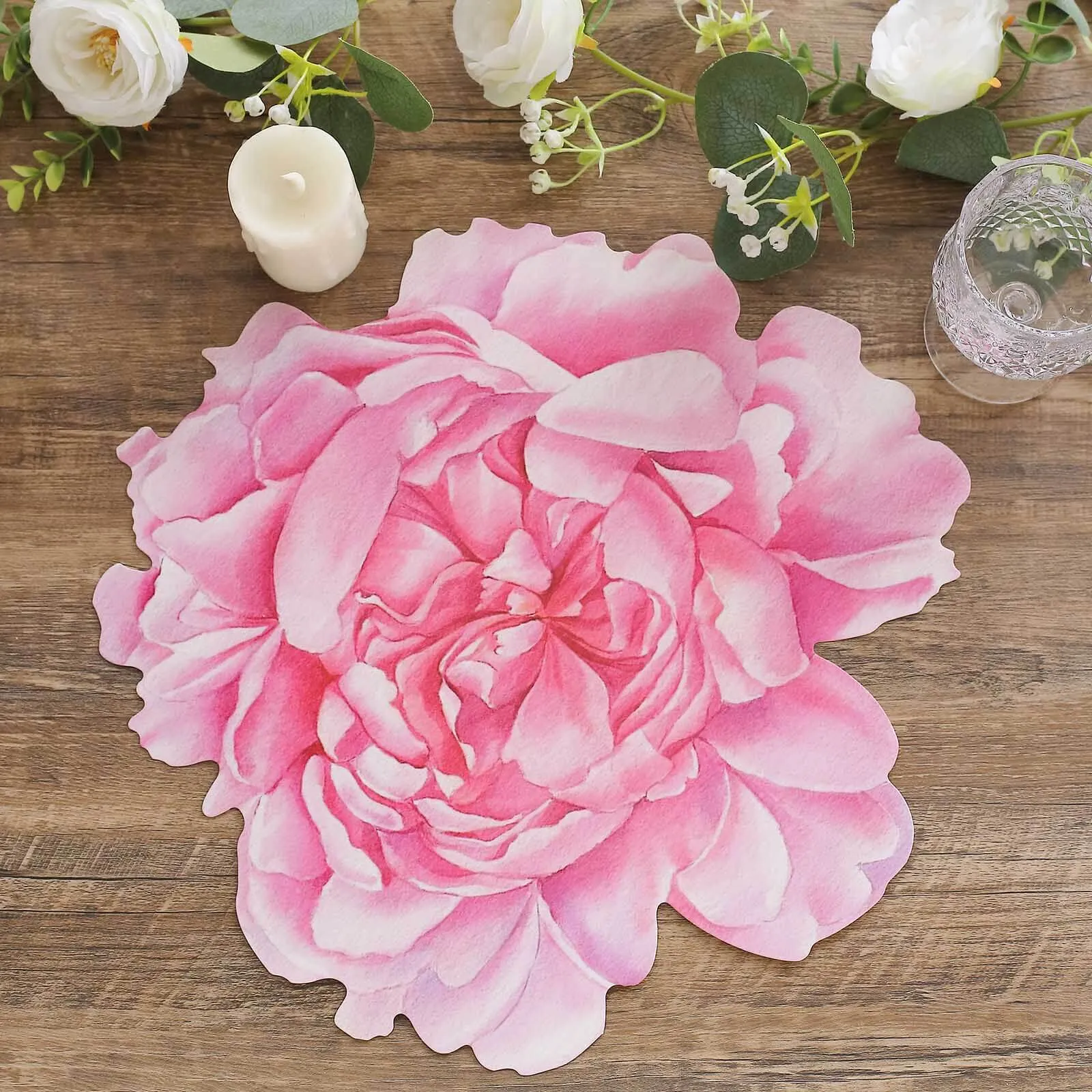 10 Pack Pink Peony Flower Cardboard Paper Placemats, 14" Disposable Floral Table Mats - 400GSM