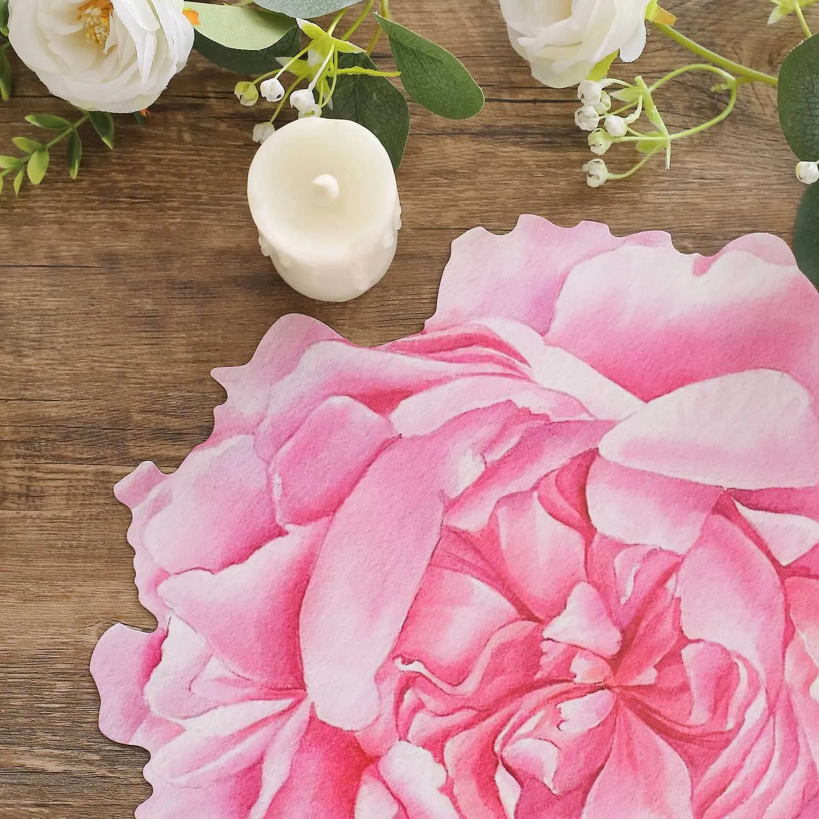 10 Pack Pink Peony Flower Cardboard Paper Placemats, 14" Disposable Floral Table Mats - 400GSM