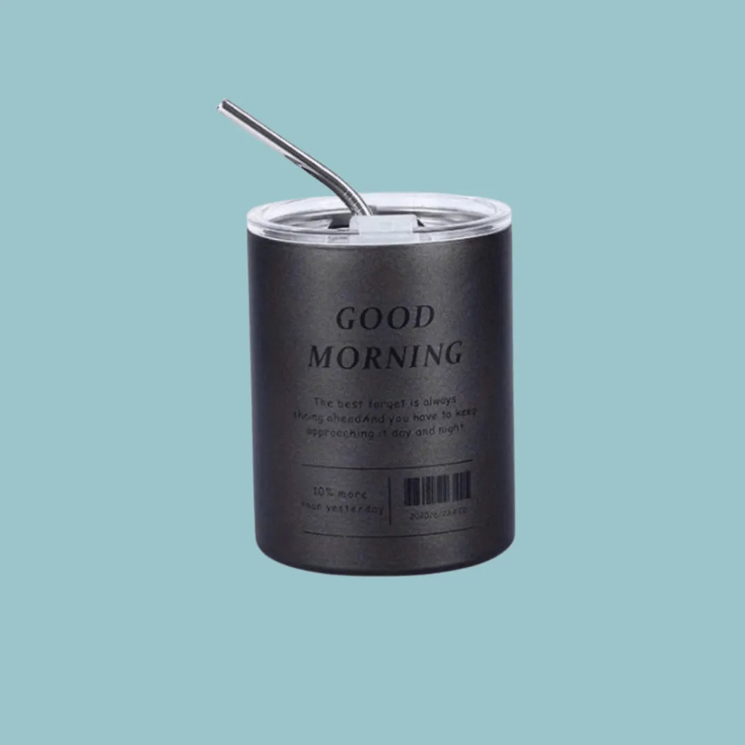 1pc 320ml/600ml Insulated Stainless Steel Coffee Cup, 10.8oz/20.3oz Double-Layered Straw Water Bottle, Suitable For Outdoor Camping, Hiking And Driving