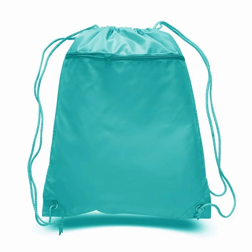 216 ct Promotional Polyester Drawstring Bags with Front Pocket - By Case