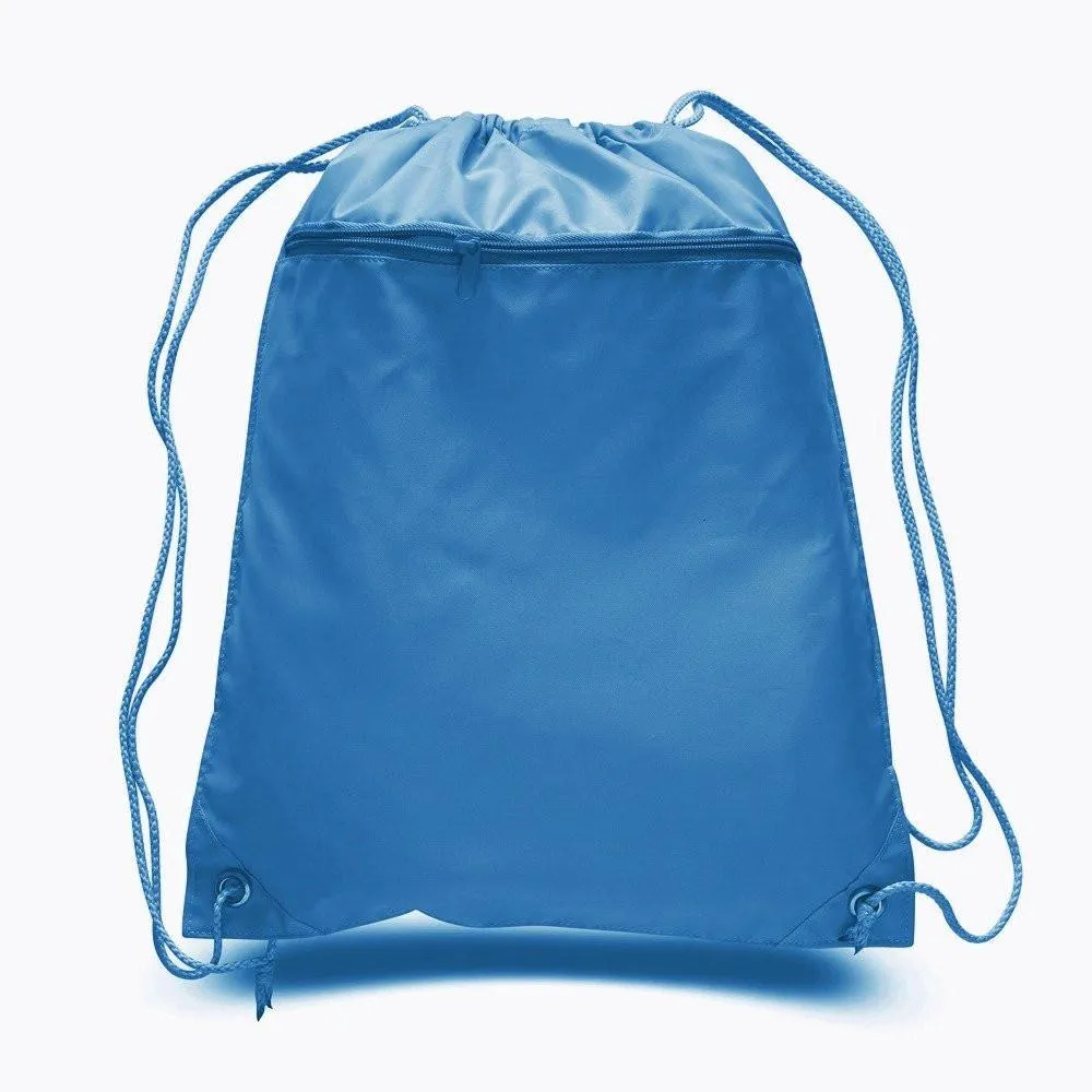 216 ct Promotional Polyester Drawstring Bags with Front Pocket - By Case