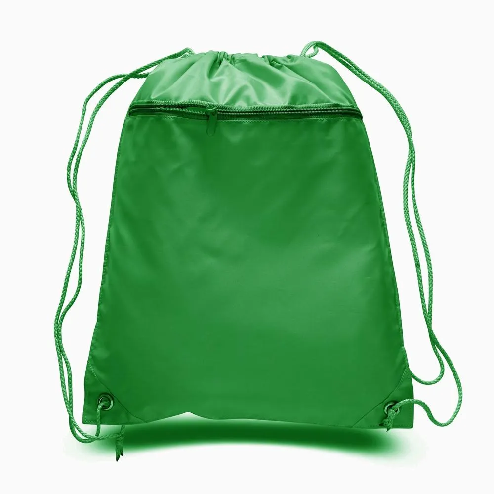 216 ct Promotional Polyester Drawstring Bags with Front Pocket - By Case