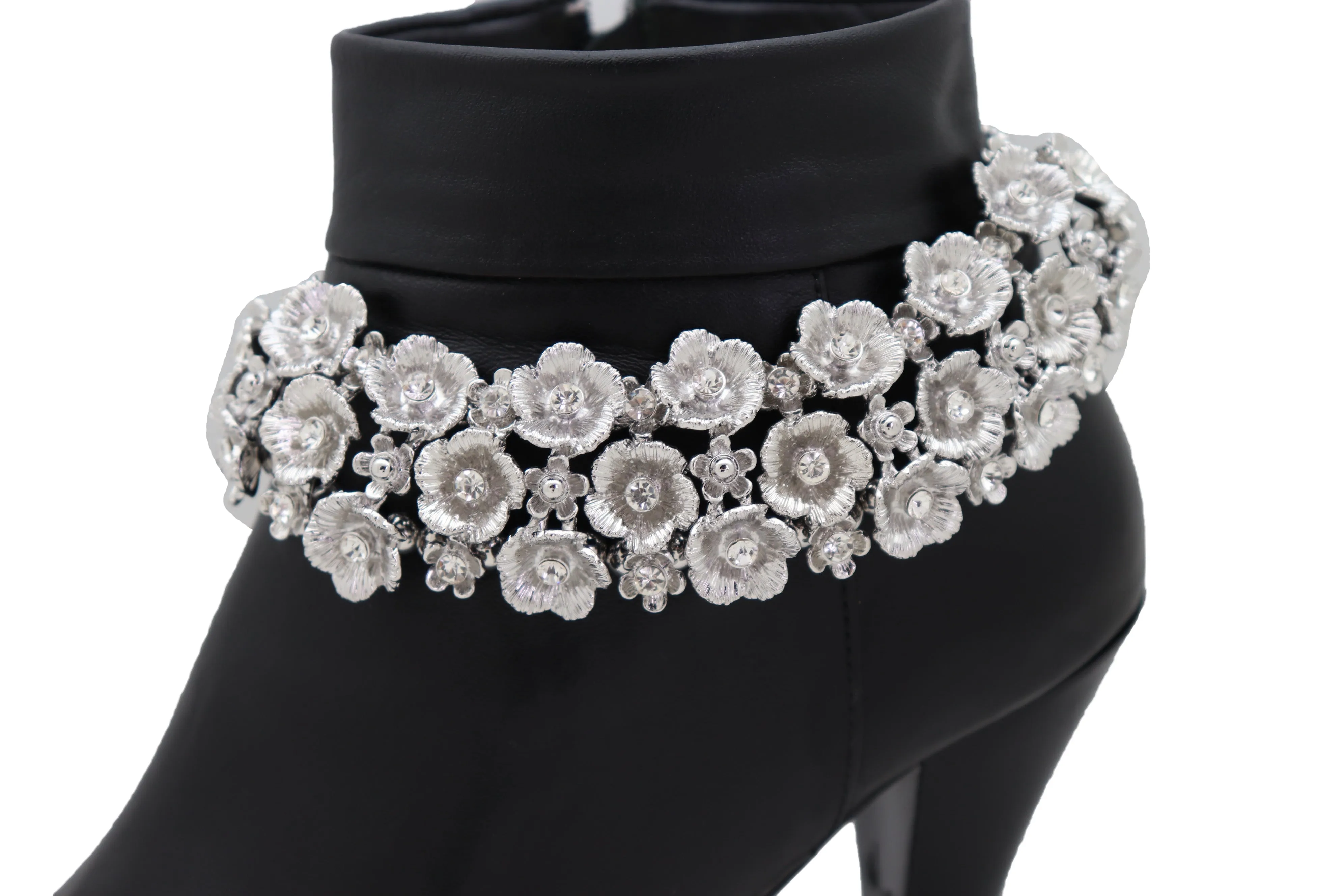 Bridal Wedding Flower Cluster Silver Metal Silver Boot Chain