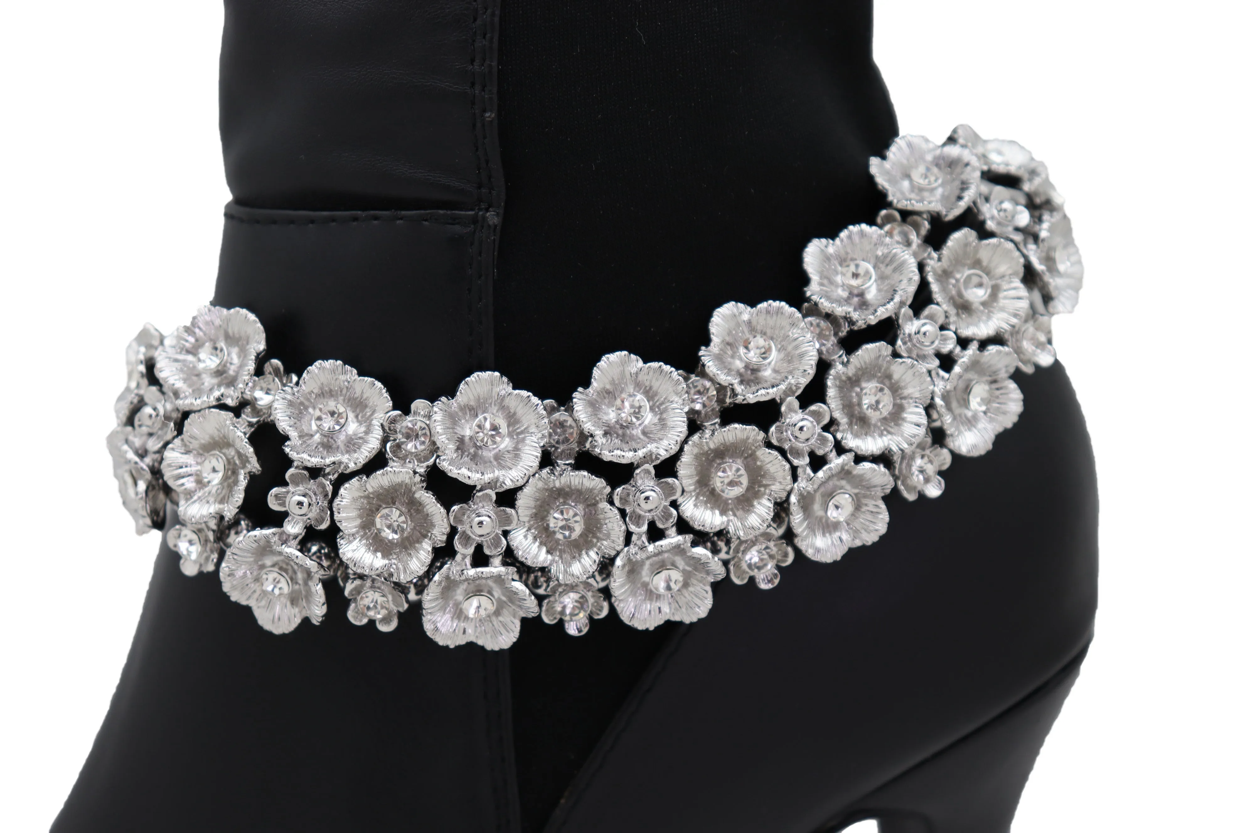 Bridal Wedding Flower Cluster Silver Metal Silver Boot Chain