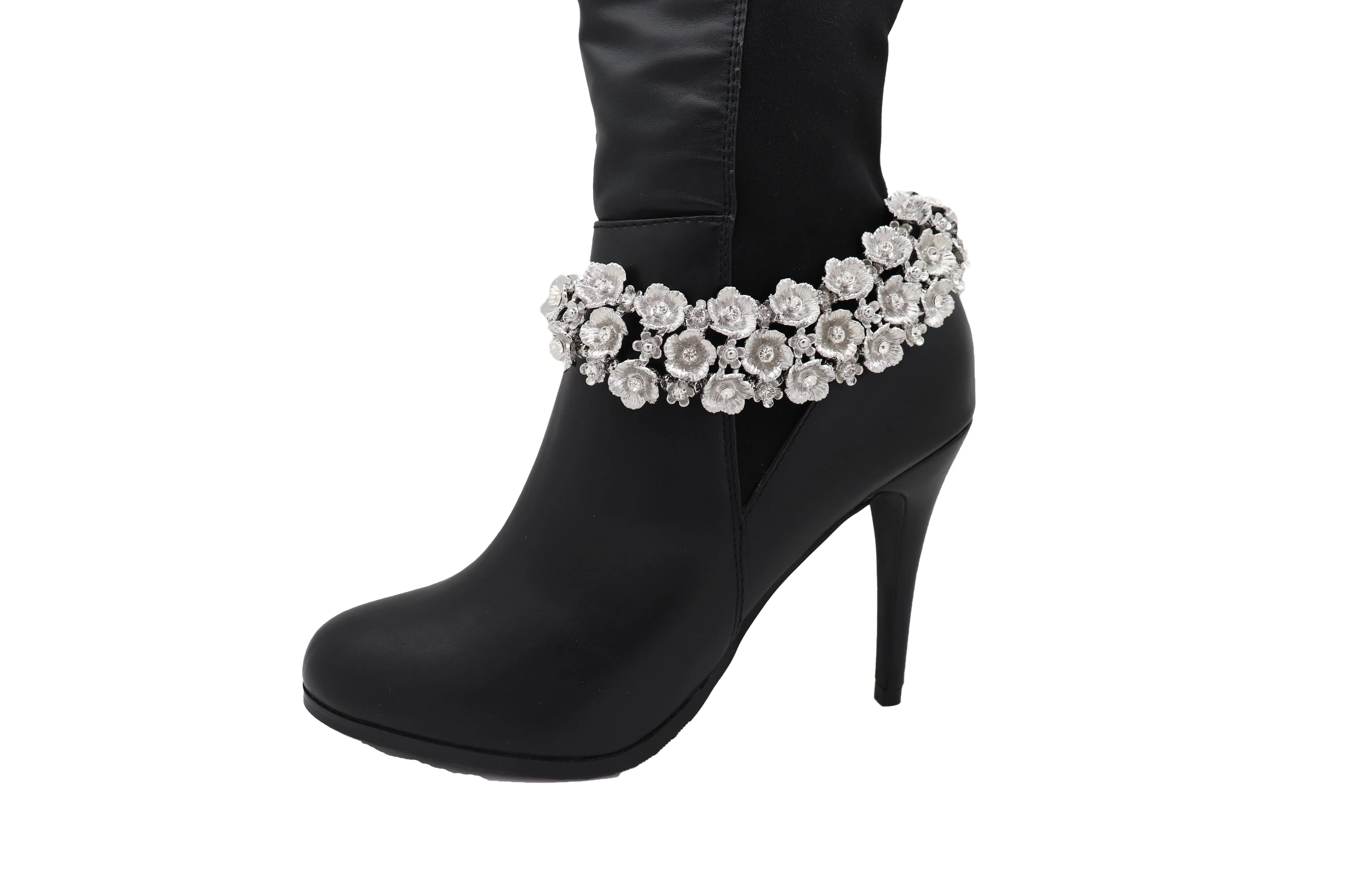 Bridal Wedding Flower Cluster Silver Metal Silver Boot Chain