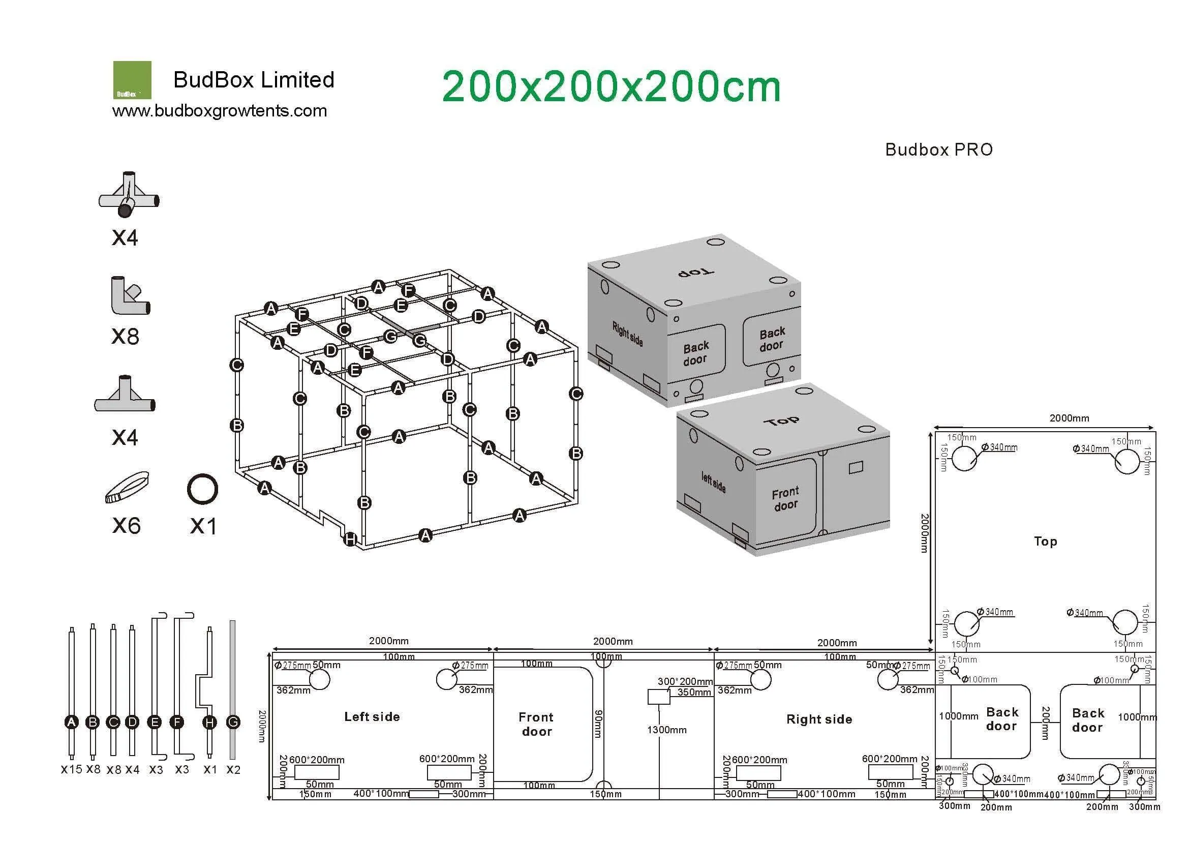 Bud Box Pro Tent Silver  - 200 x 200 x 200cm