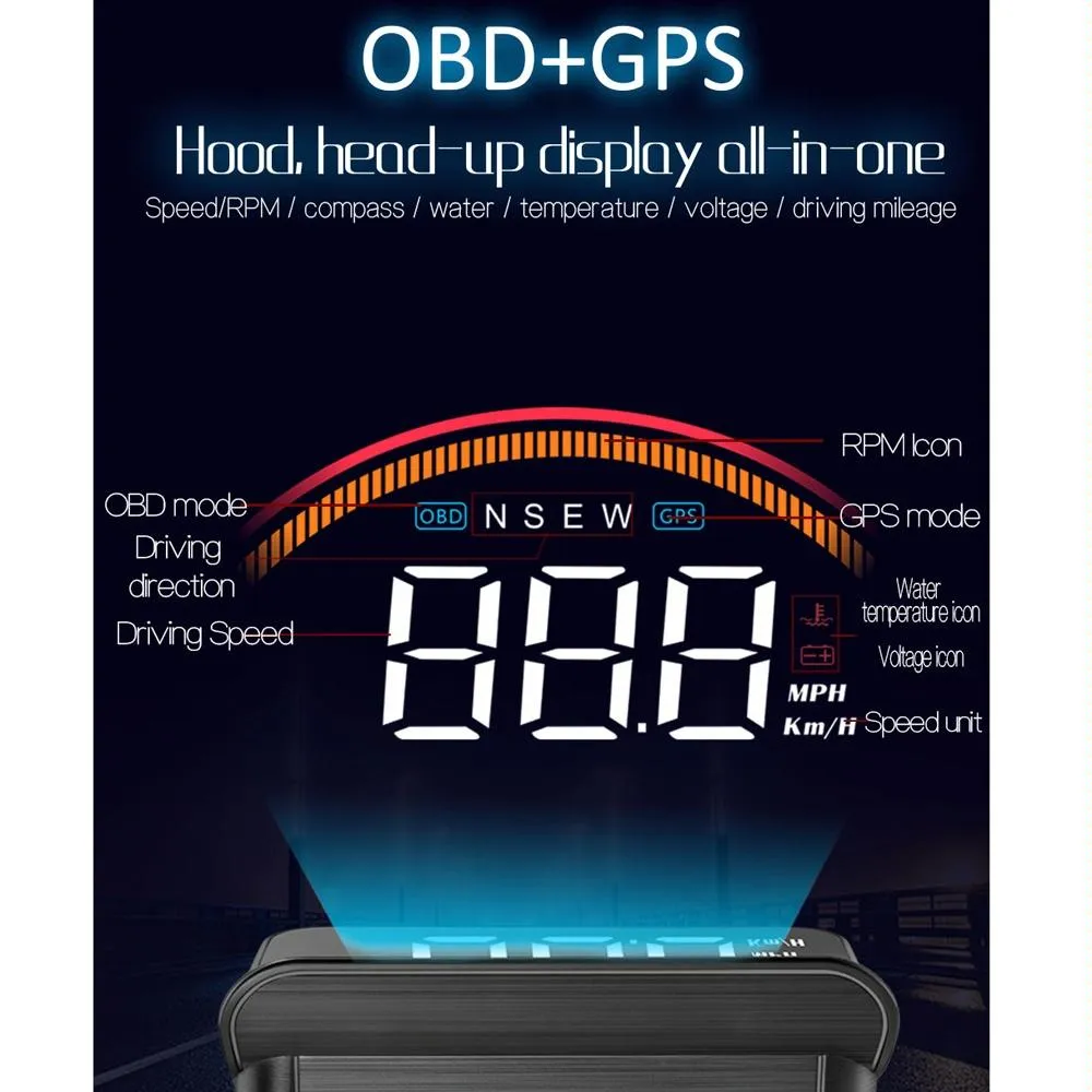 Car Obd2   Gps Head Up Display Speed & Temperature Alarm