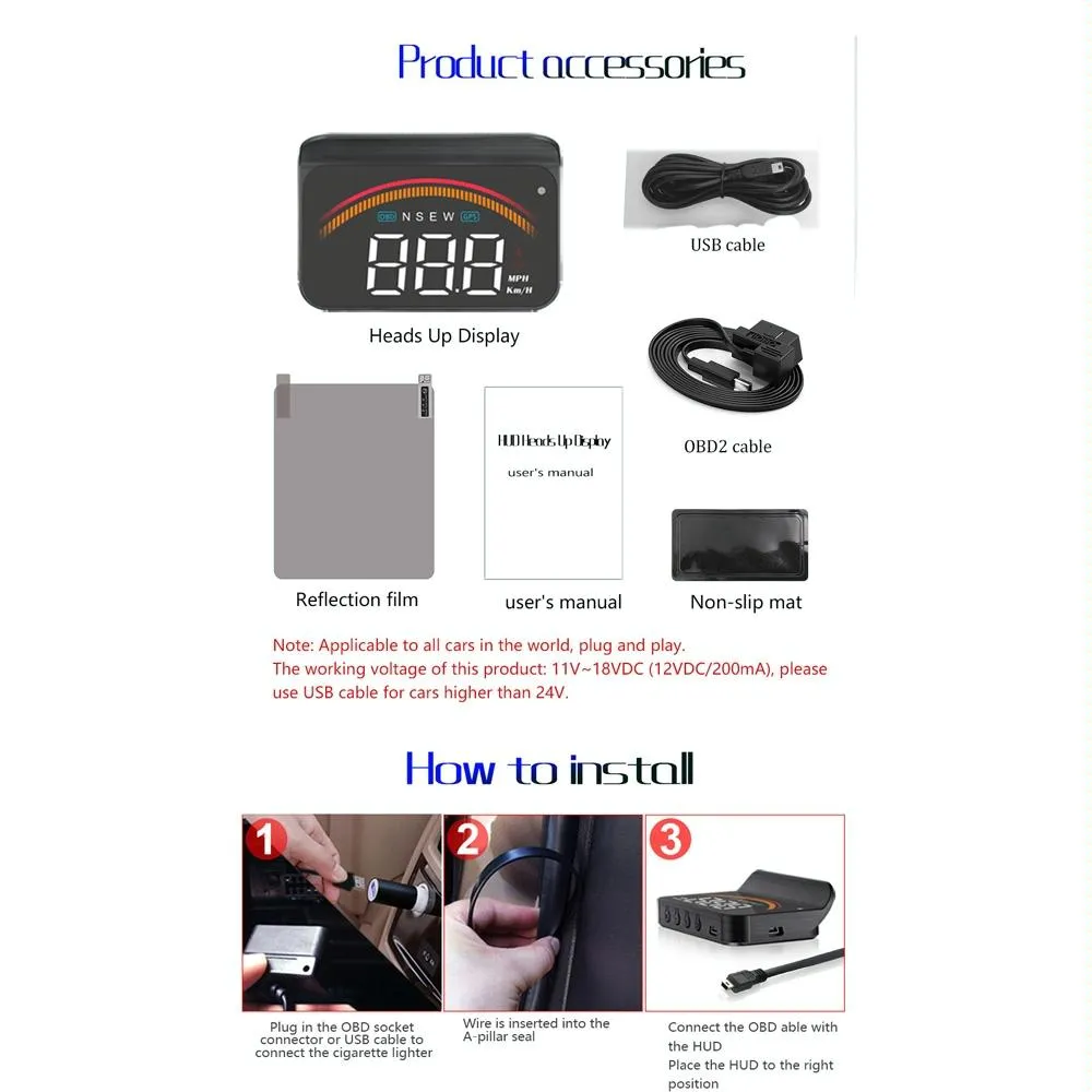 Car Obd2   Gps Head Up Display Speed & Temperature Alarm