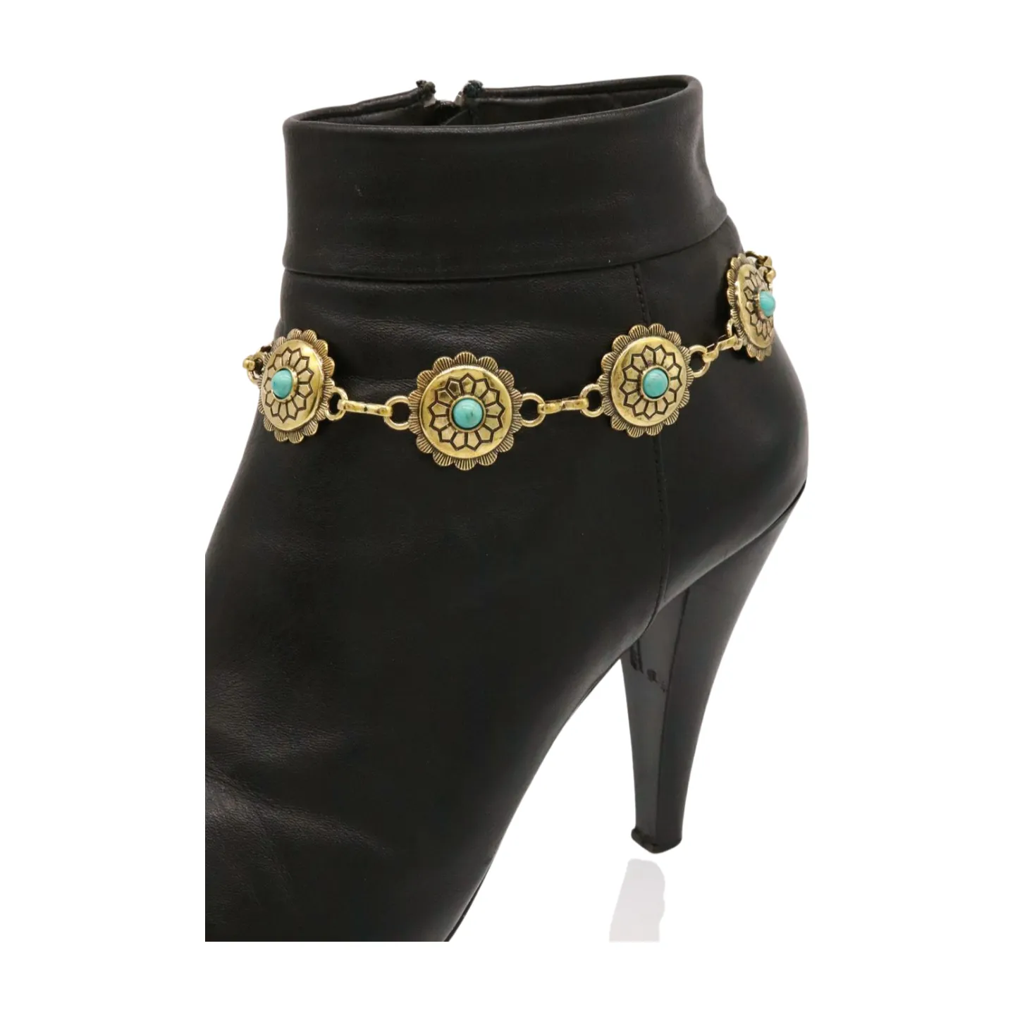 Gold Antique Gold Metal Boot Chain Shoe Turquoise Blue Flower