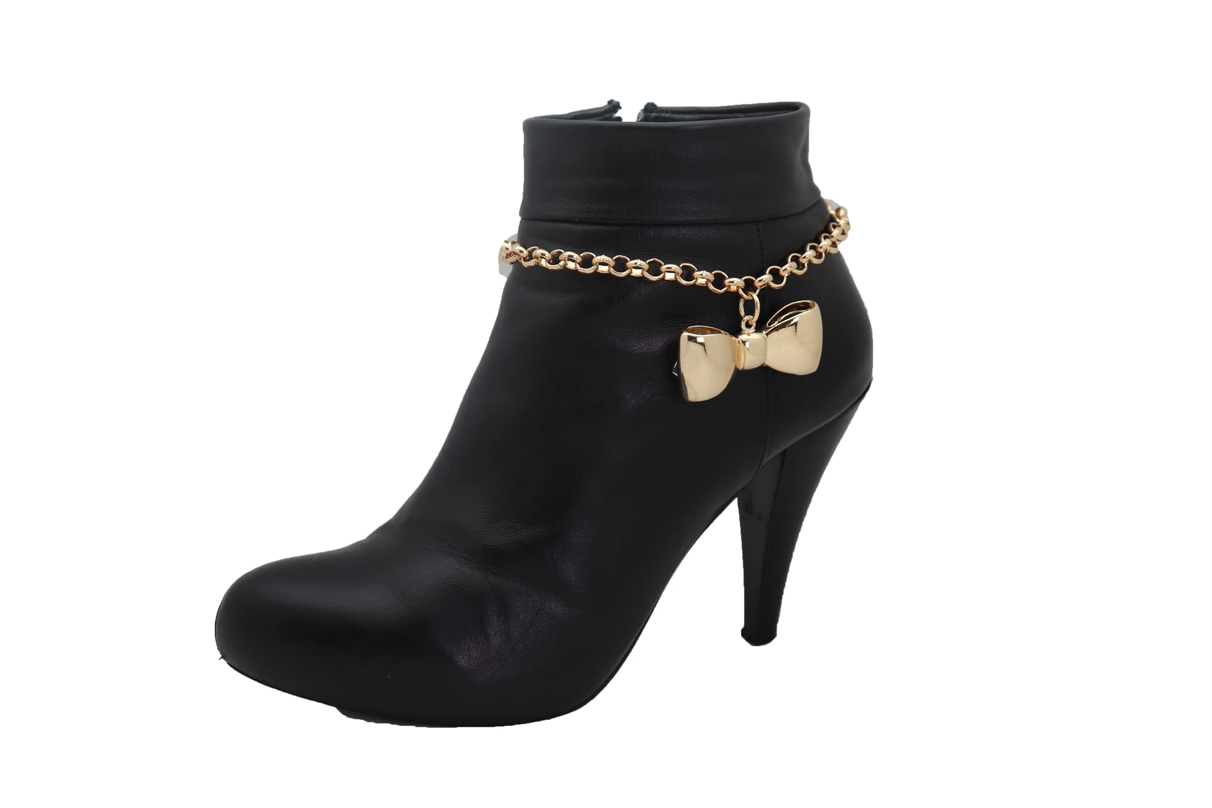 Gold Metal Chain Boot Bracelet Shoe Bow Tie Ribbon Charm