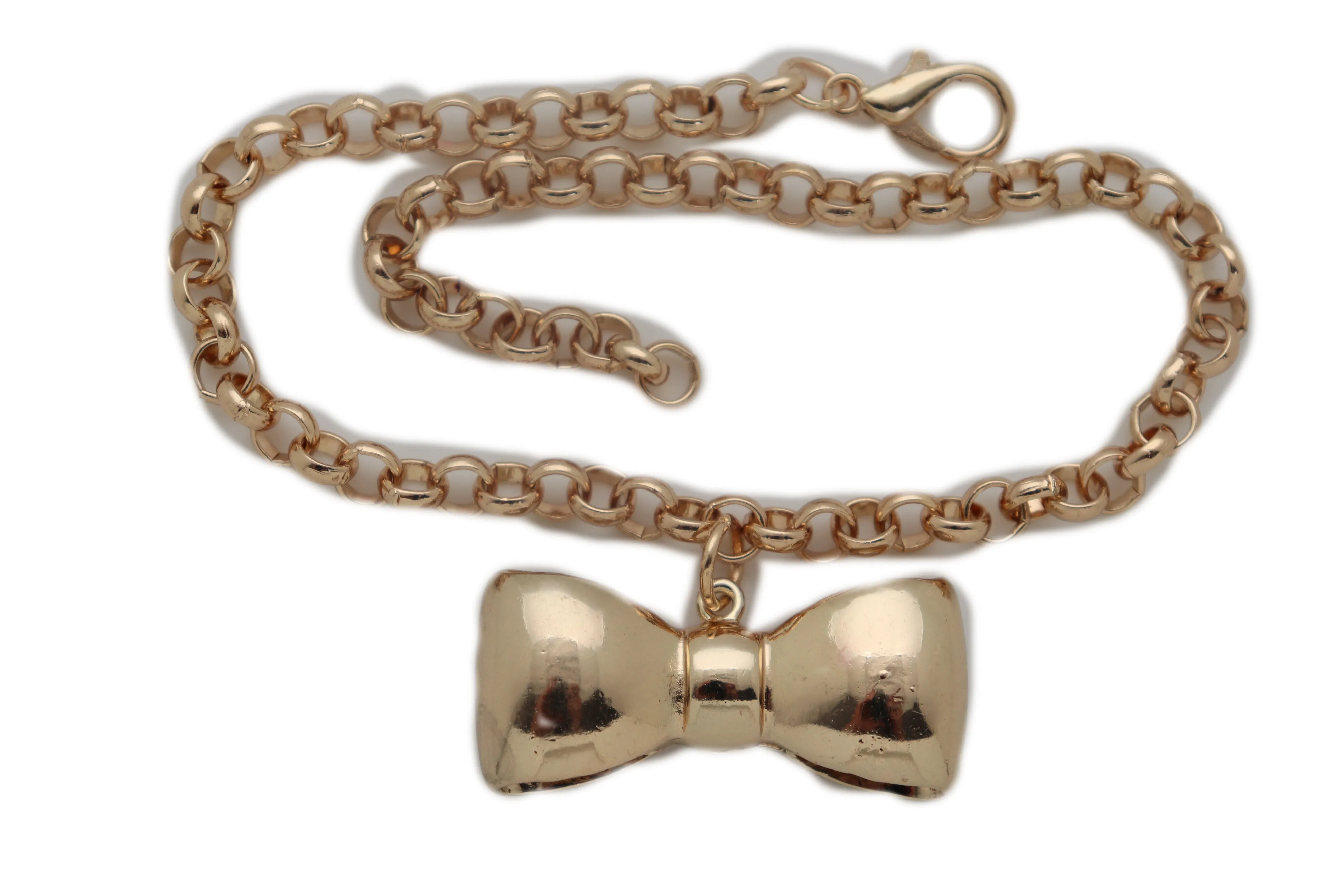 Gold Metal Chain Boot Bracelet Shoe Bow Tie Ribbon Charm