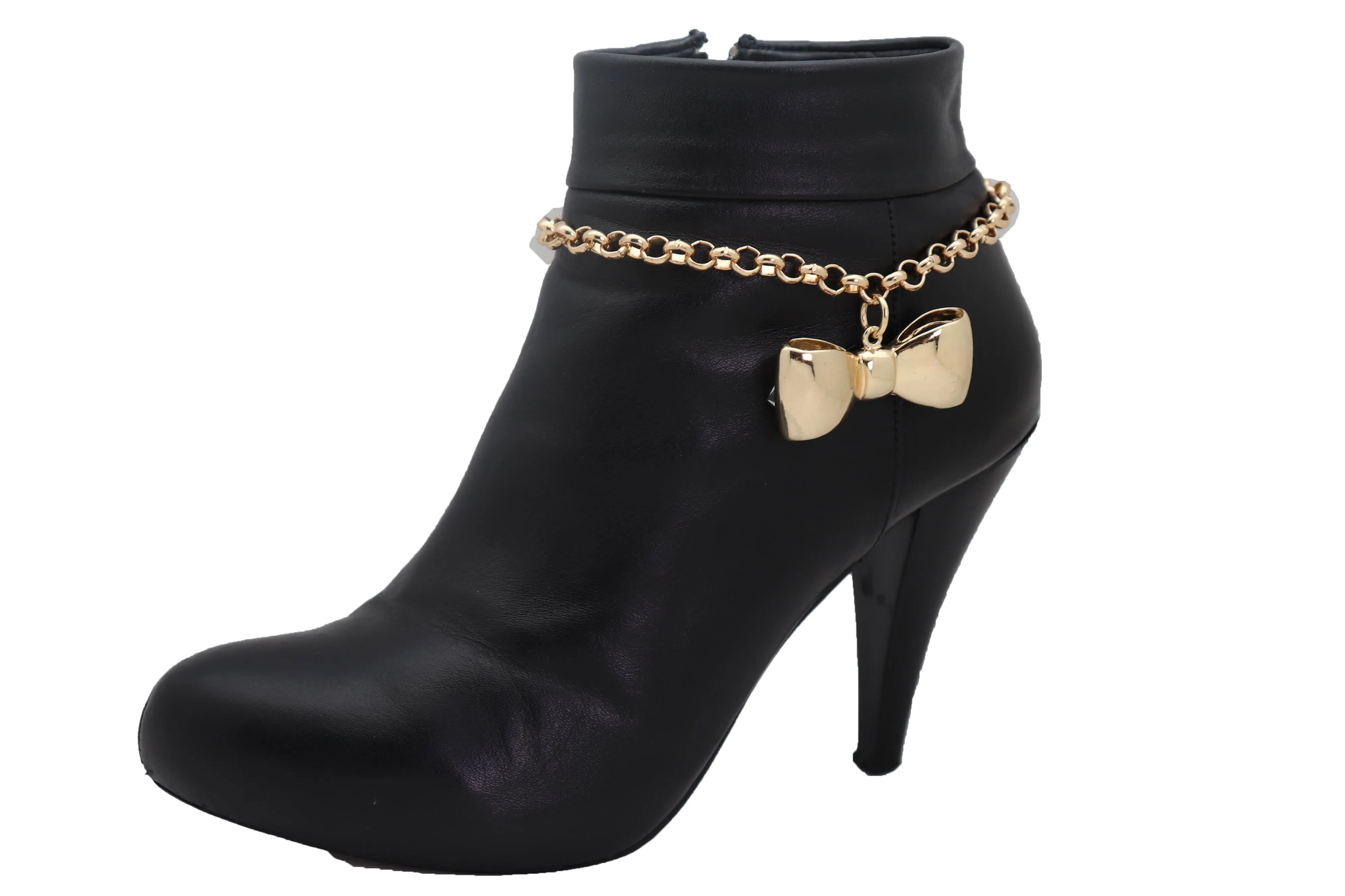 Gold Metal Chain Boot Bracelet Shoe Bow Tie Ribbon Charm