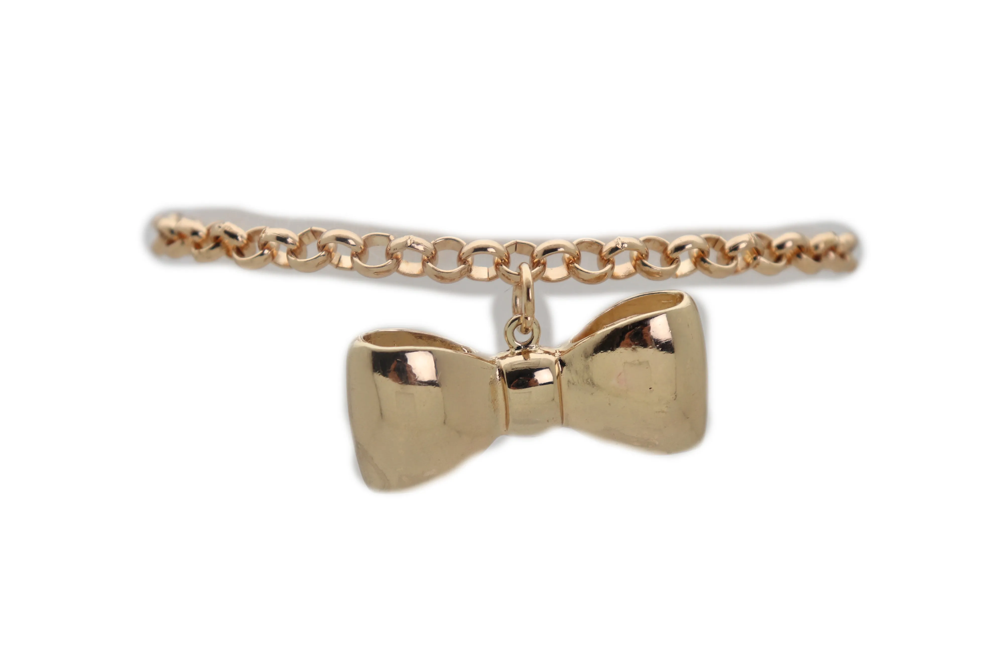 Gold Metal Chain Boot Bracelet Shoe Bow Tie Ribbon Charm