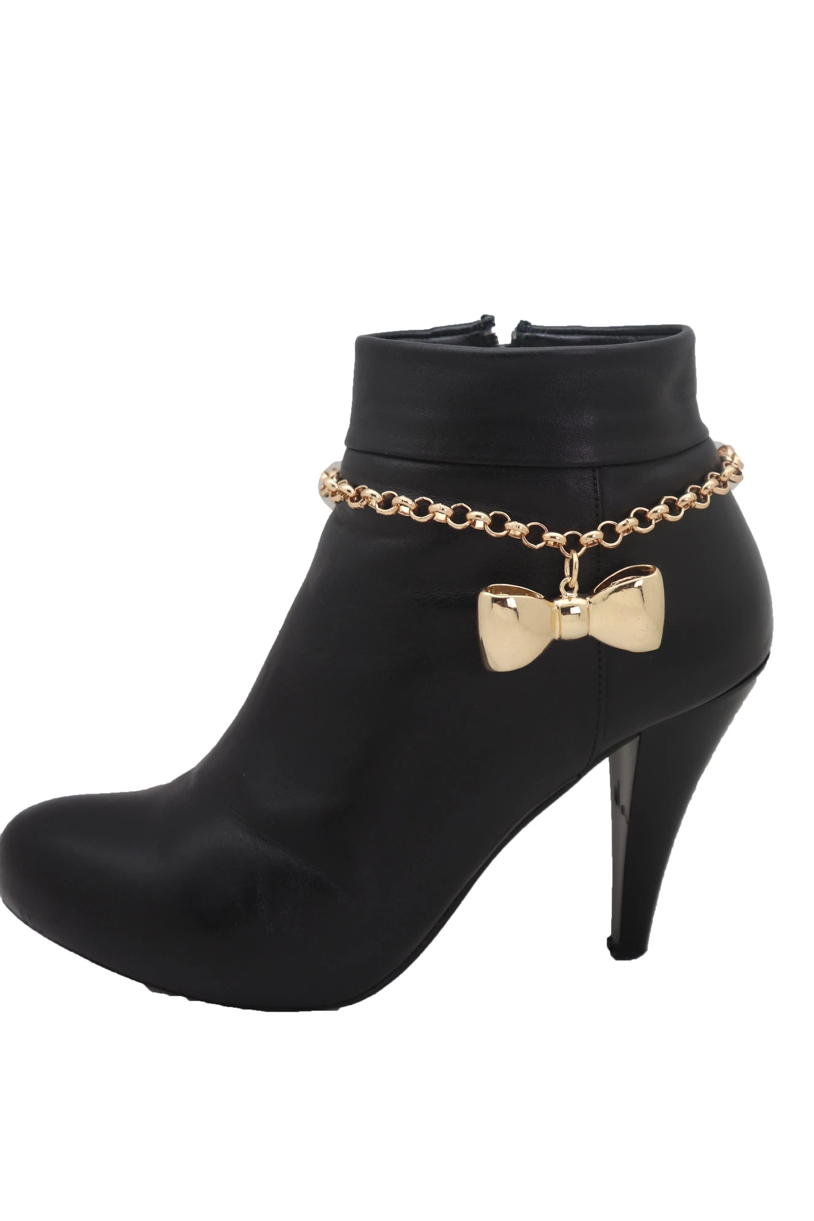 Gold Metal Chain Boot Bracelet Shoe Bow Tie Ribbon Charm