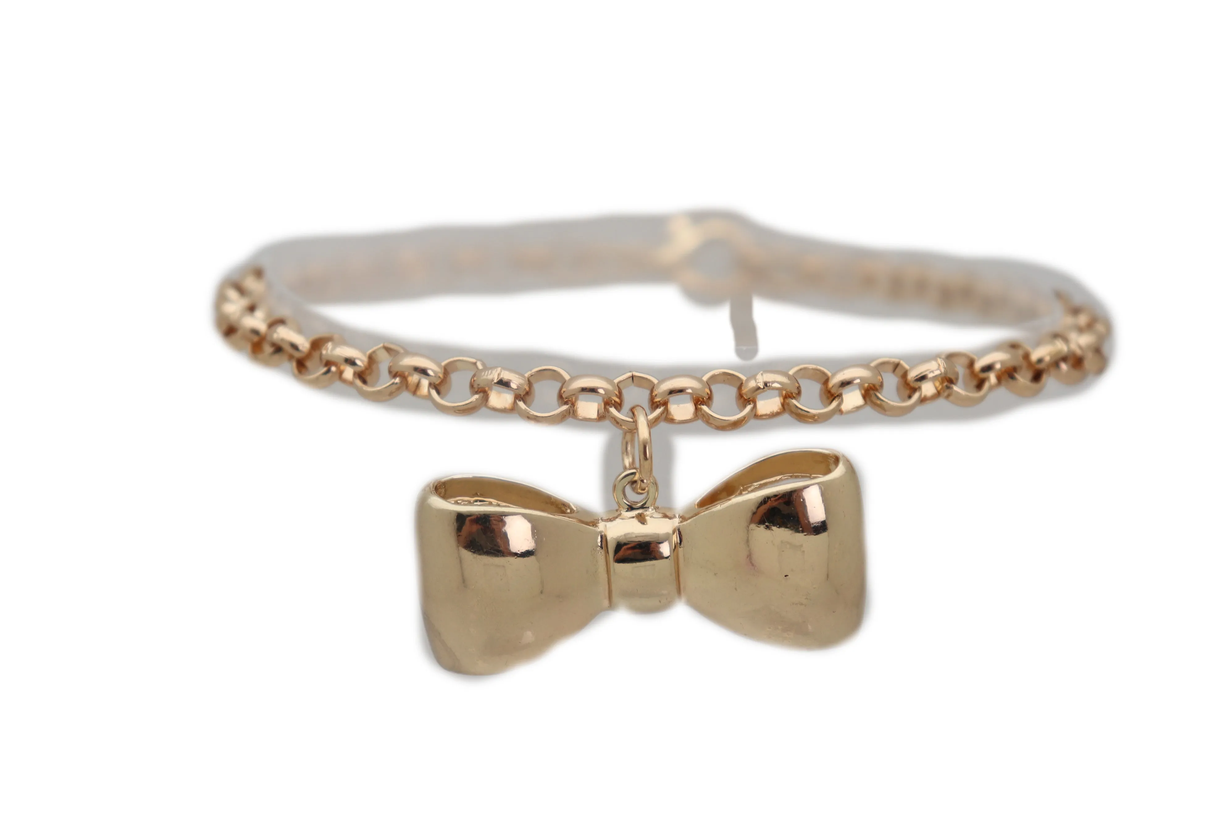 Gold Metal Chain Boot Bracelet Shoe Bow Tie Ribbon Charm