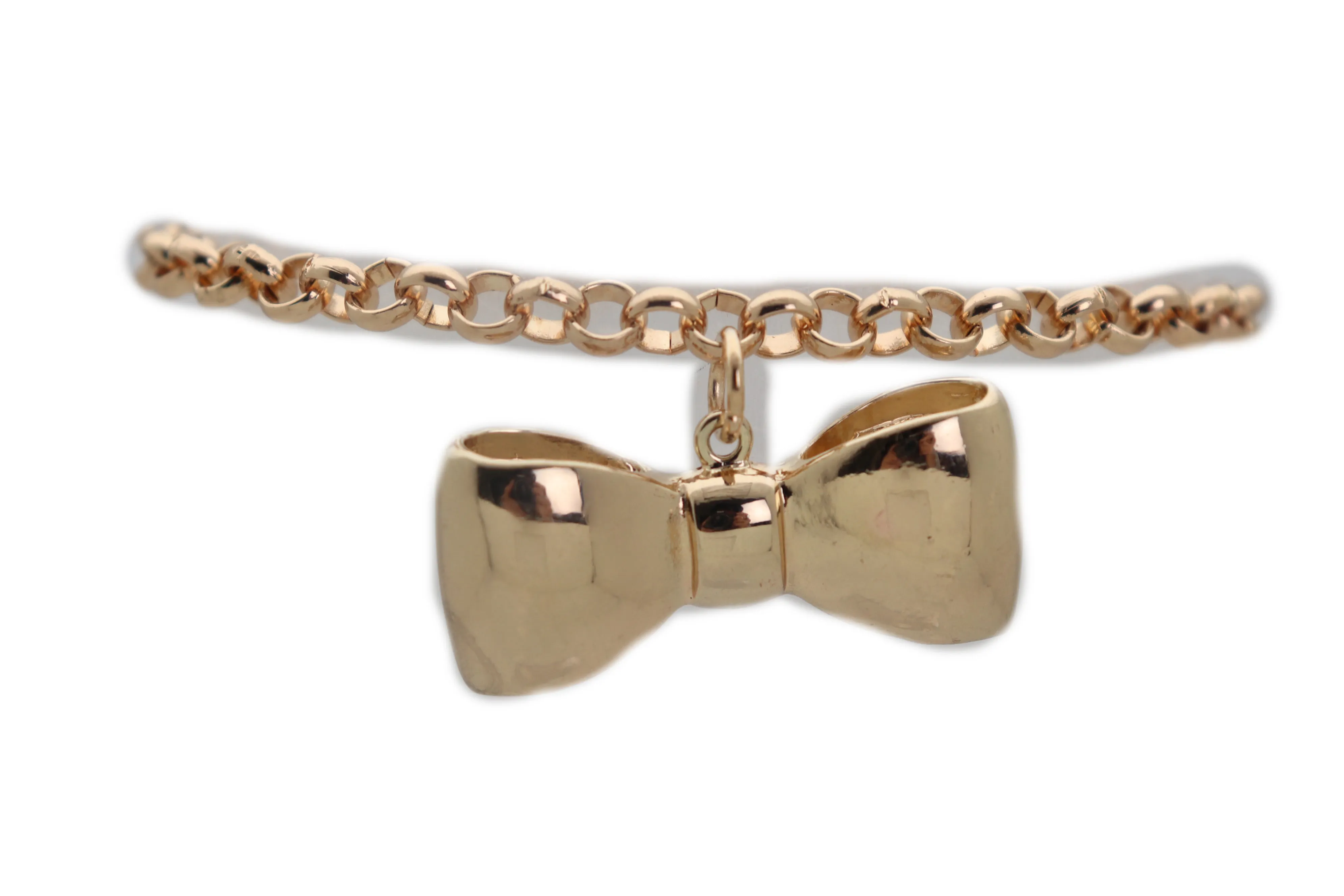 Gold Metal Chain Boot Bracelet Shoe Bow Tie Ribbon Charm