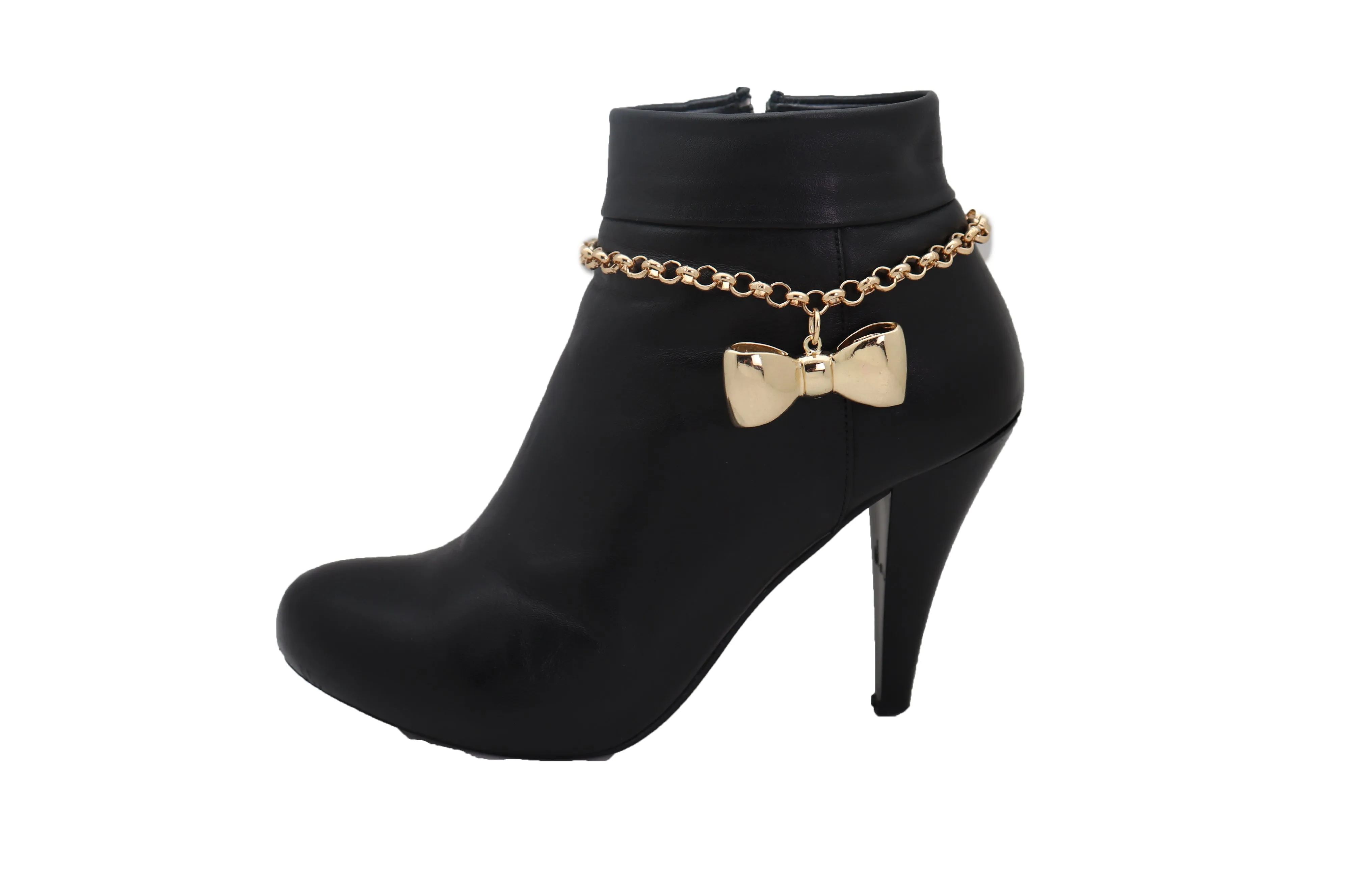 Gold Metal Chain Boot Bracelet Shoe Bow Tie Ribbon Charm