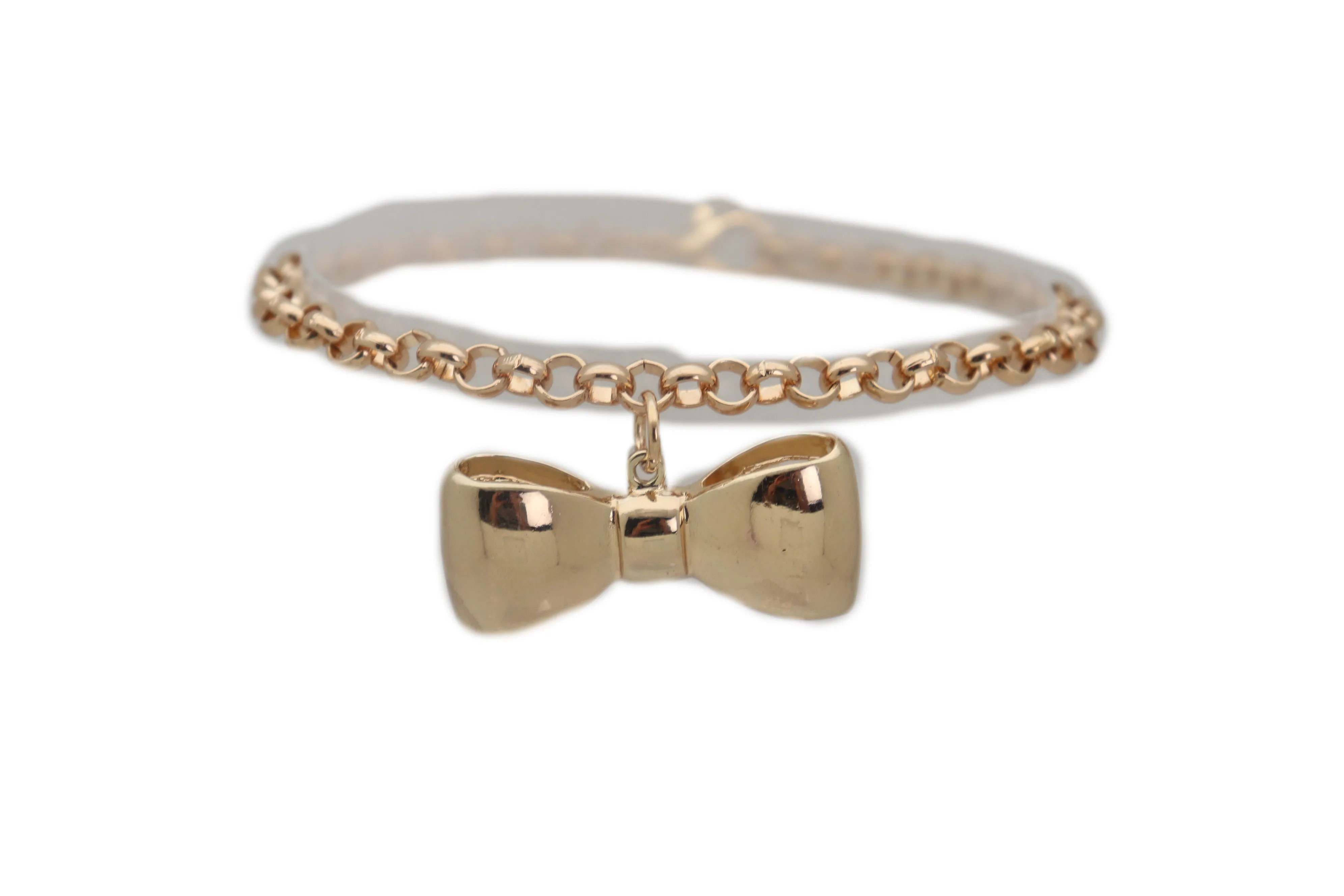 Gold Metal Chain Boot Bracelet Shoe Bow Tie Ribbon Charm