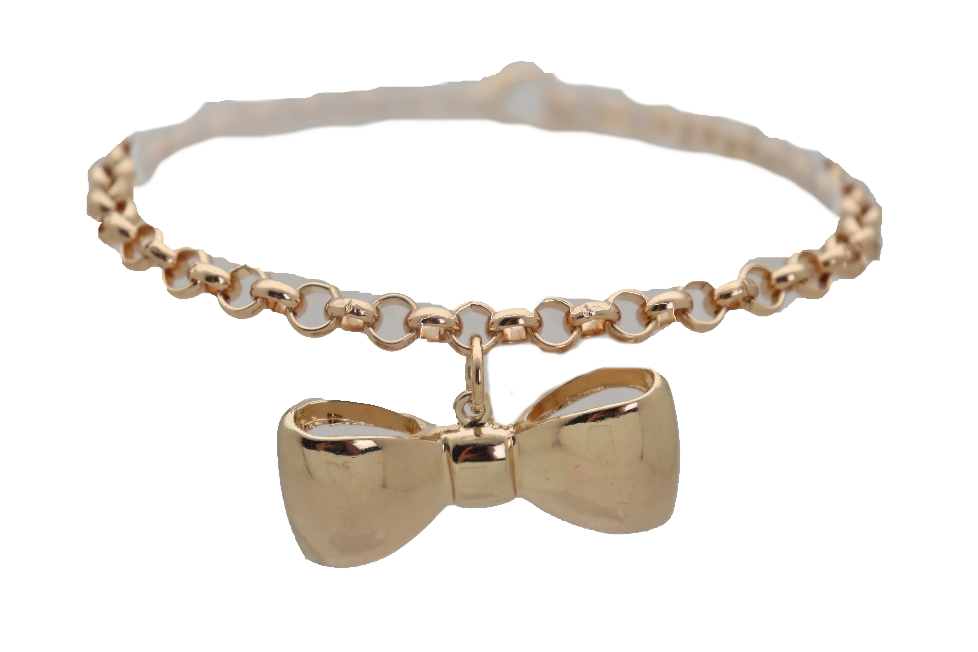 Gold Metal Chain Boot Bracelet Shoe Bow Tie Ribbon Charm