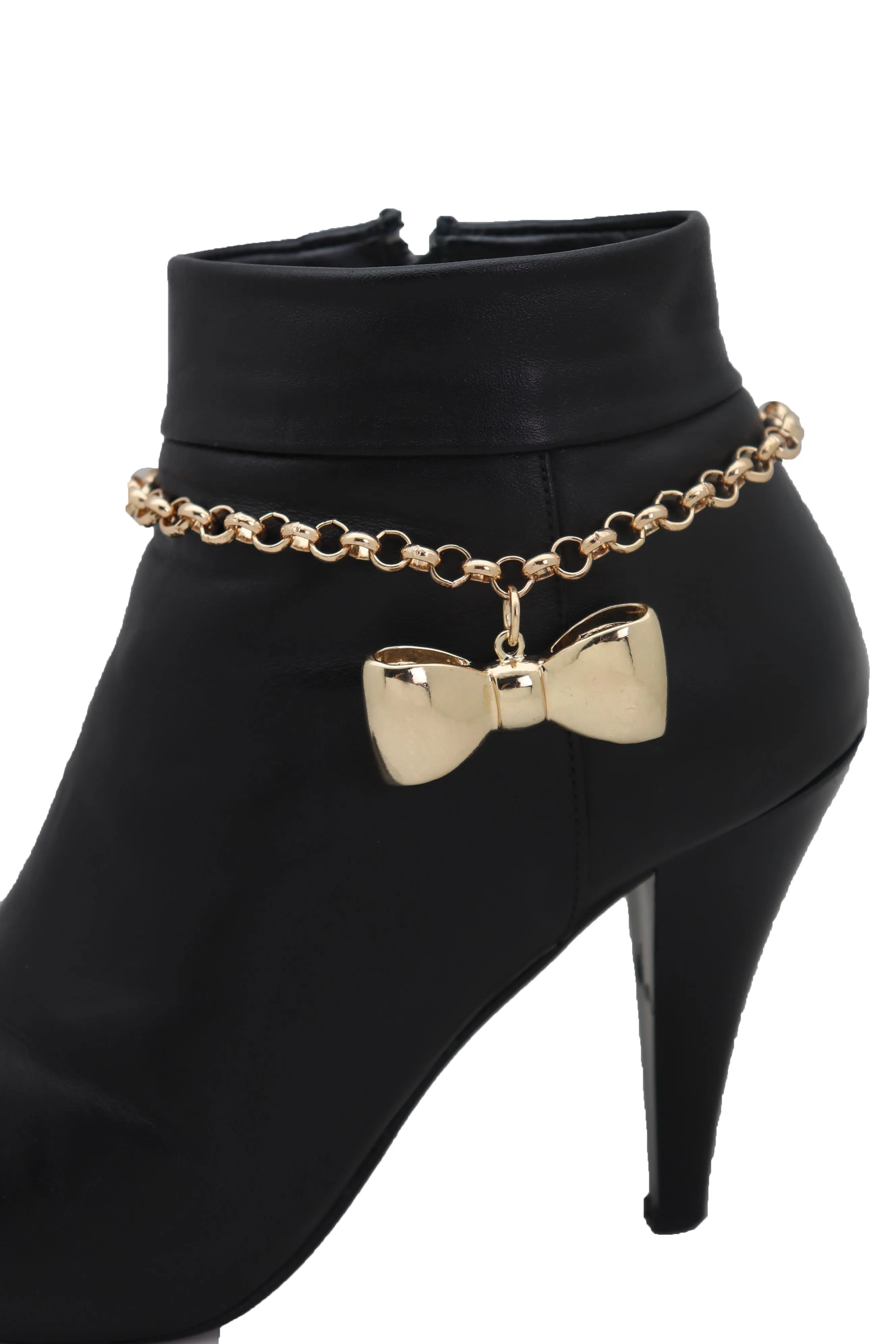 Gold Metal Chain Boot Bracelet Shoe Bow Tie Ribbon Charm