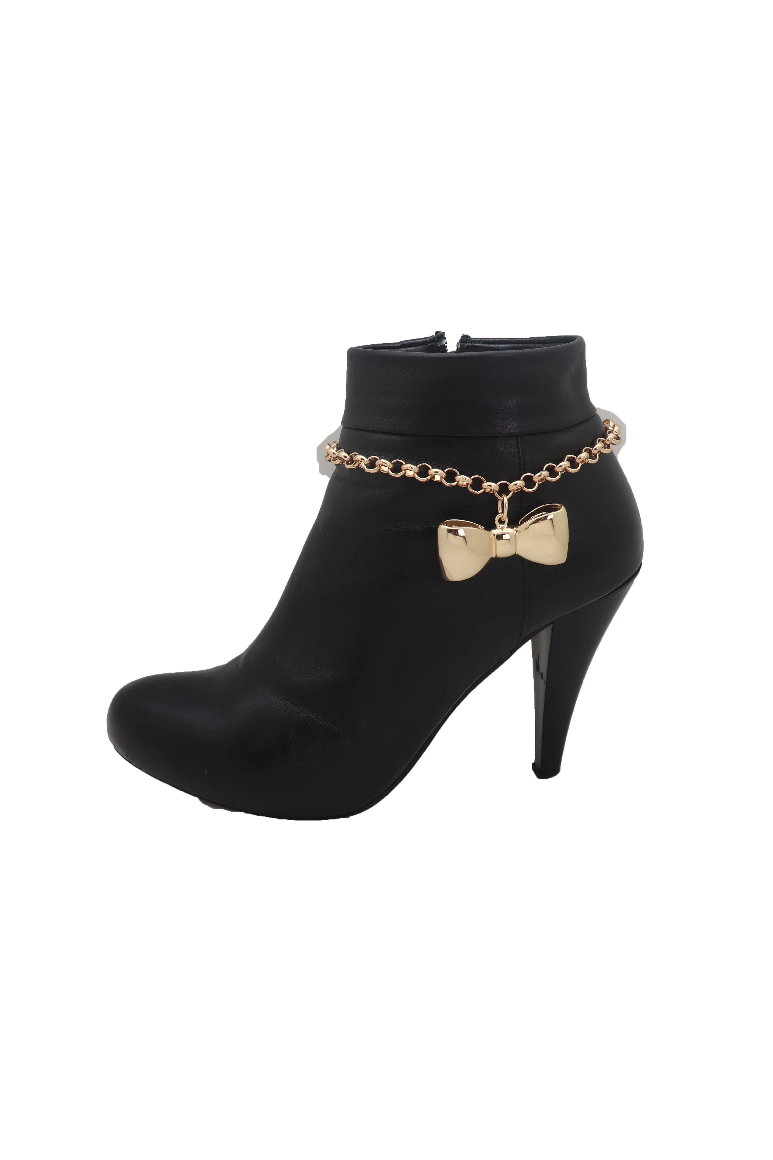 Gold Metal Chain Boot Bracelet Shoe Bow Tie Ribbon Charm