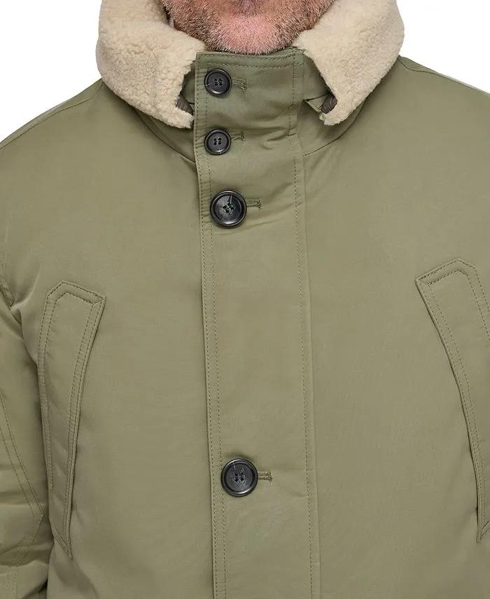 Marc New York Men's Full Zip Waxed Parka with Removable Fleece Trim ,  green