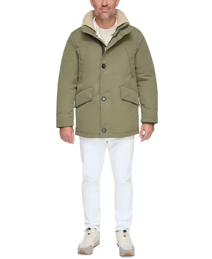 Marc New York Men's Full Zip Waxed Parka with Removable Fleece Trim ,  green