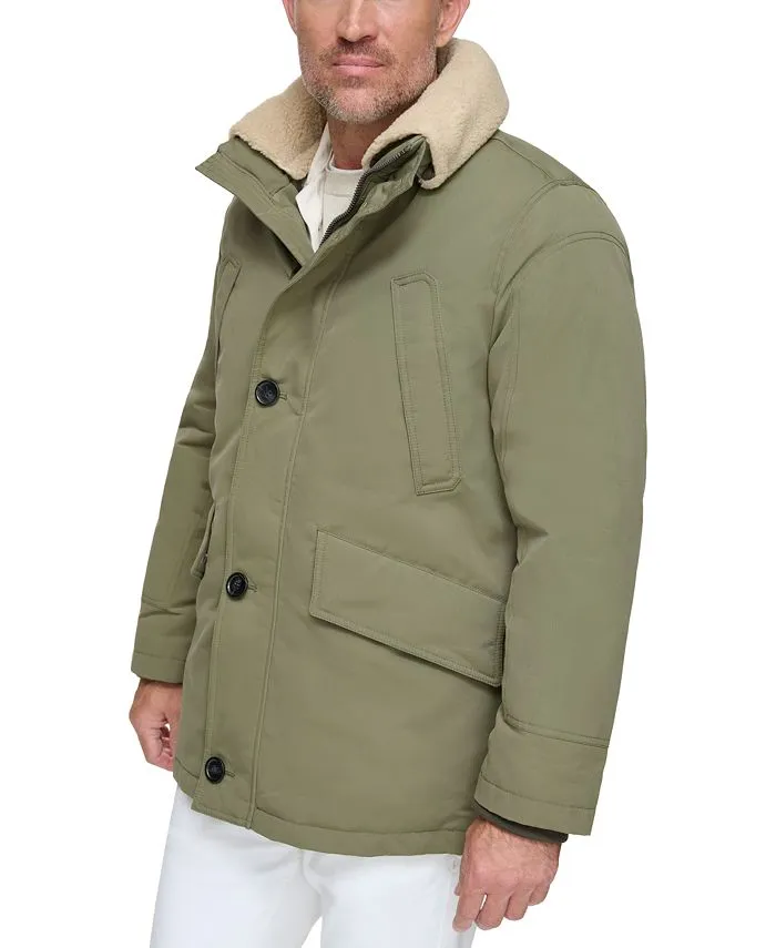 Marc New York Men's Full Zip Waxed Parka with Removable Fleece Trim ,  green