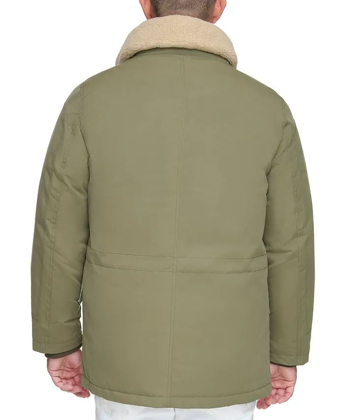 Marc New York Men's Full Zip Waxed Parka with Removable Fleece Trim ,  green
