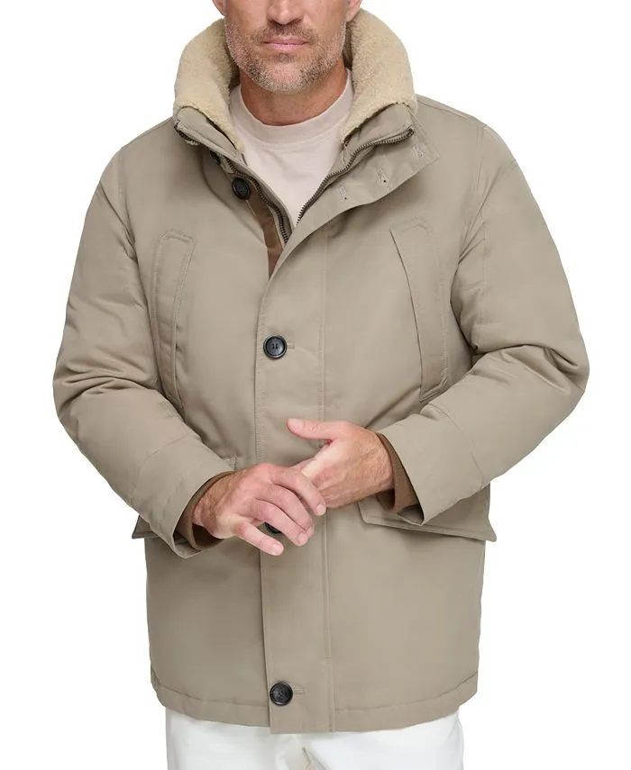 Marc New York Men's Full Zip Waxed Parka with Removable Fleece Trim , tan/beige