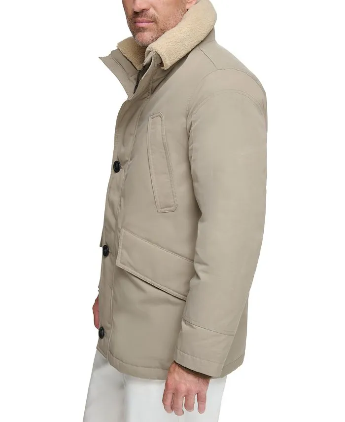 Marc New York Men's Full Zip Waxed Parka with Removable Fleece Trim , tan/beige