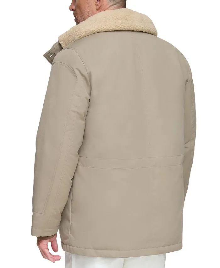 Marc New York Men's Full Zip Waxed Parka with Removable Fleece Trim , tan/beige