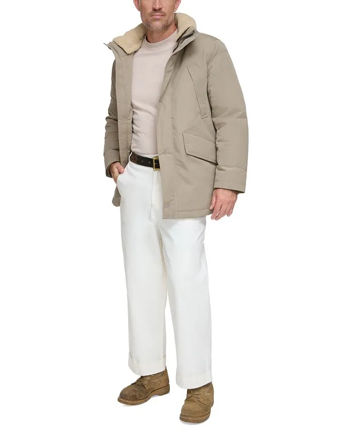 Marc New York Men's Full Zip Waxed Parka with Removable Fleece Trim , tan/beige