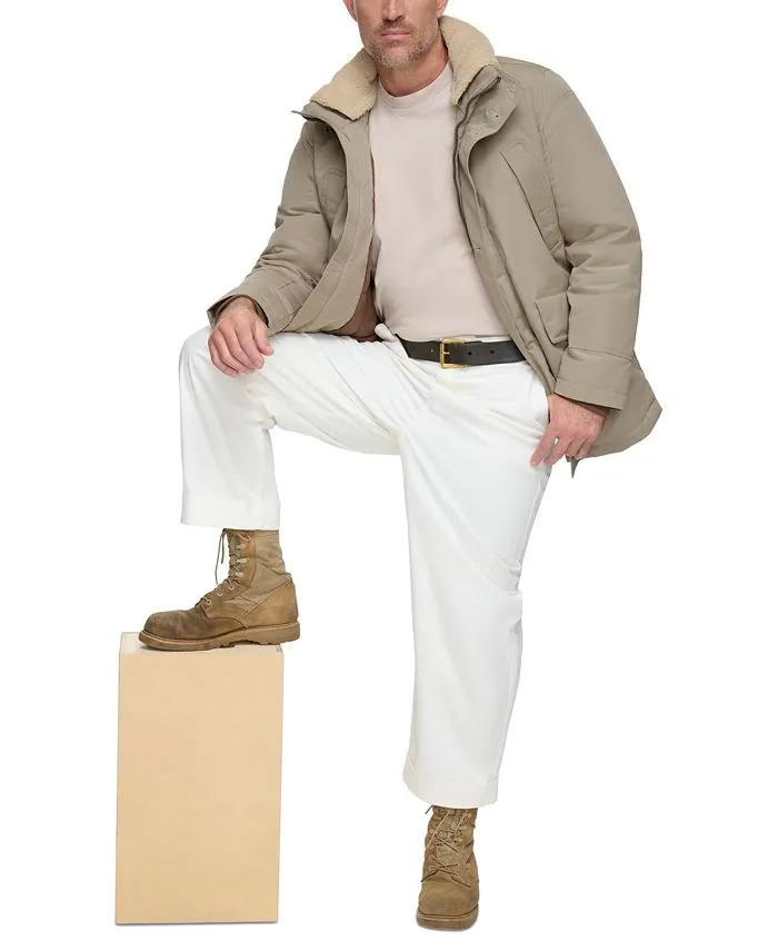 Marc New York Men's Full Zip Waxed Parka with Removable Fleece Trim , tan/beige