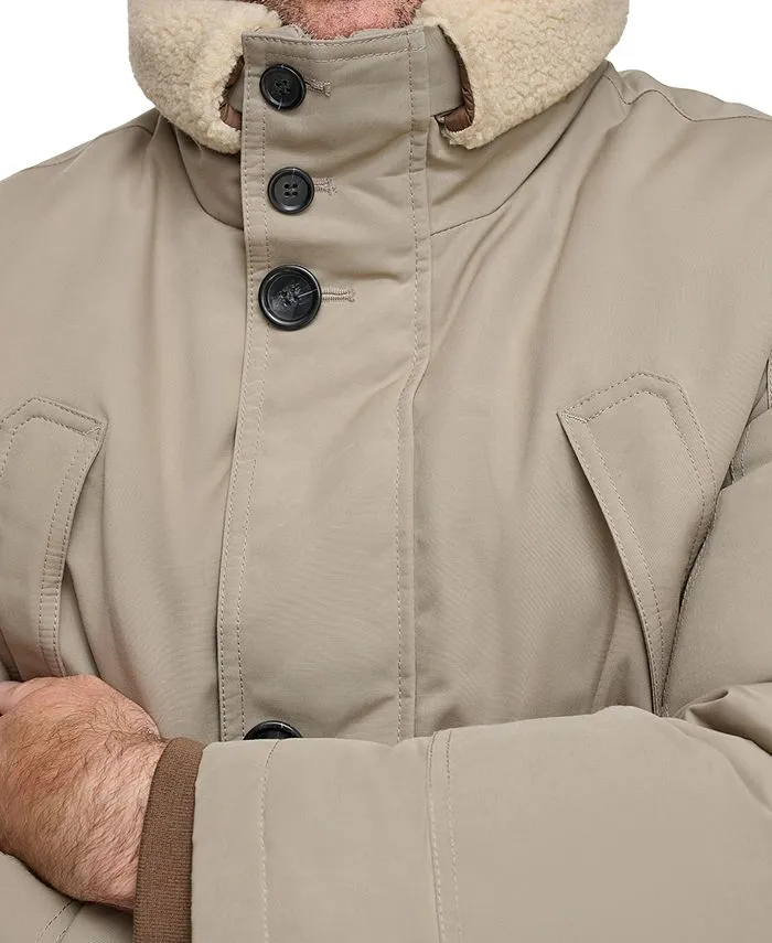 Marc New York Men's Full Zip Waxed Parka with Removable Fleece Trim , tan/beige