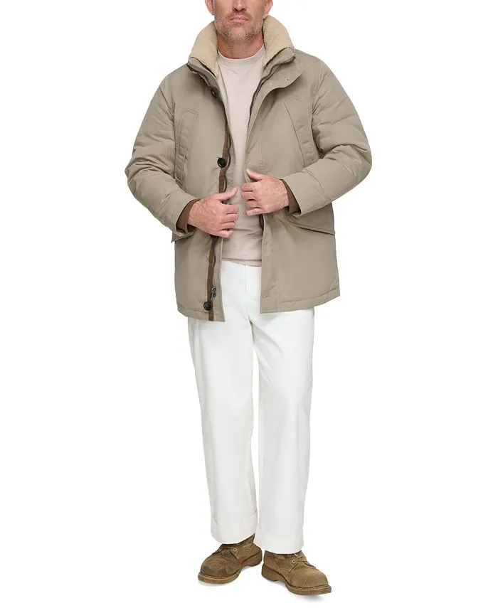 Marc New York Men's Full Zip Waxed Parka with Removable Fleece Trim , tan/beige