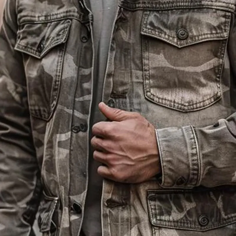 Men's Casual Outdoor Washed Camouflage Multi-pocket Cargo Jacket