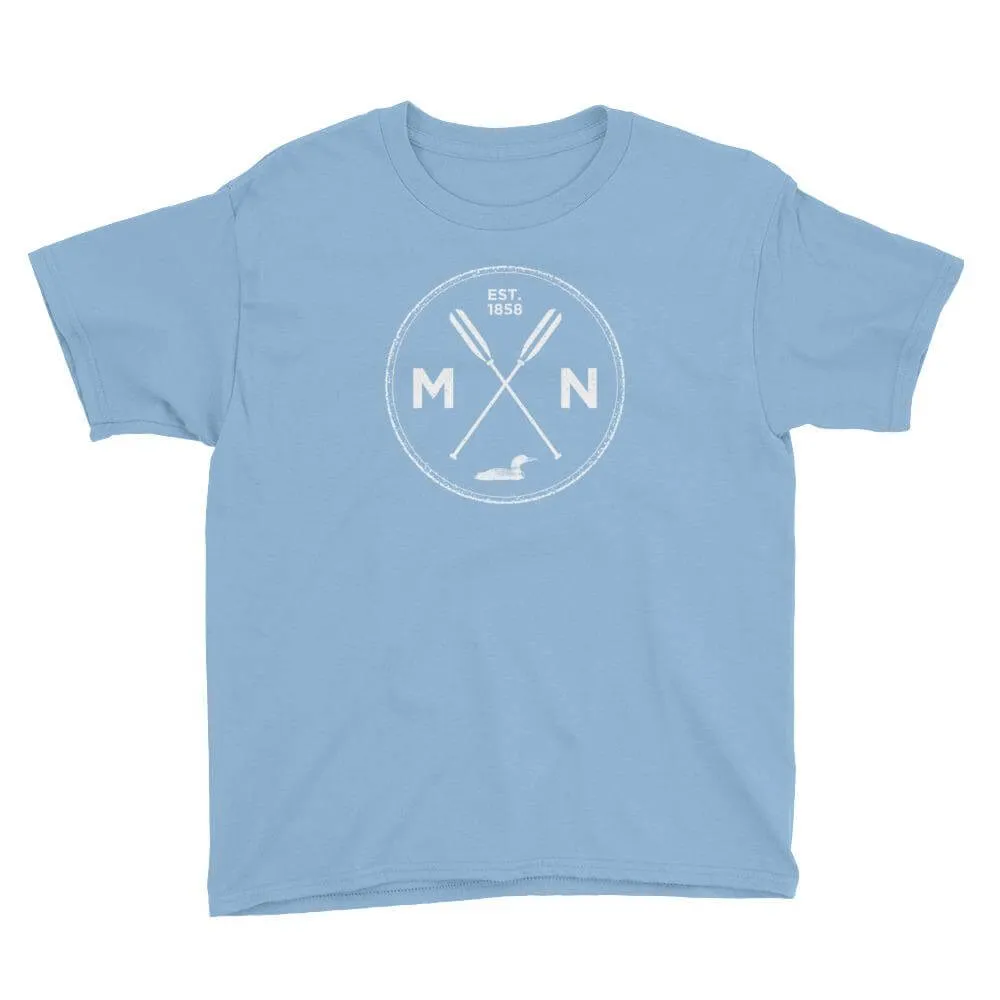 Minnesota Seal: 1858, Loon, Oars Kids T-Shirt