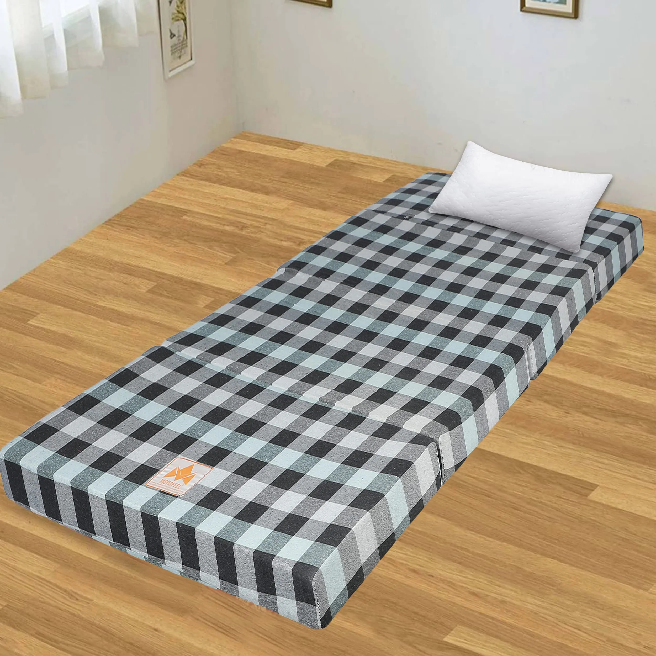 MOROFEEL 3 Inch Dual Comfort Reversible Foldable UHD Foam Single Bed Mattress (4 Fold, Blue Multicolor)