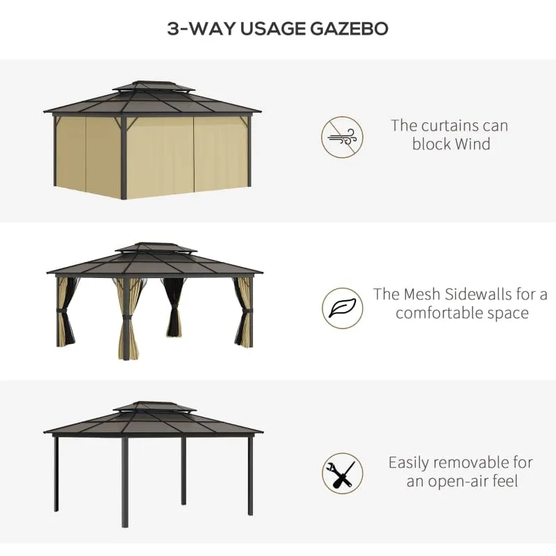 Outsunny 11x15 Hardtop Gazebo with Aluminum Frame, Polycarbonate Gazebo Canopy -  84C-268